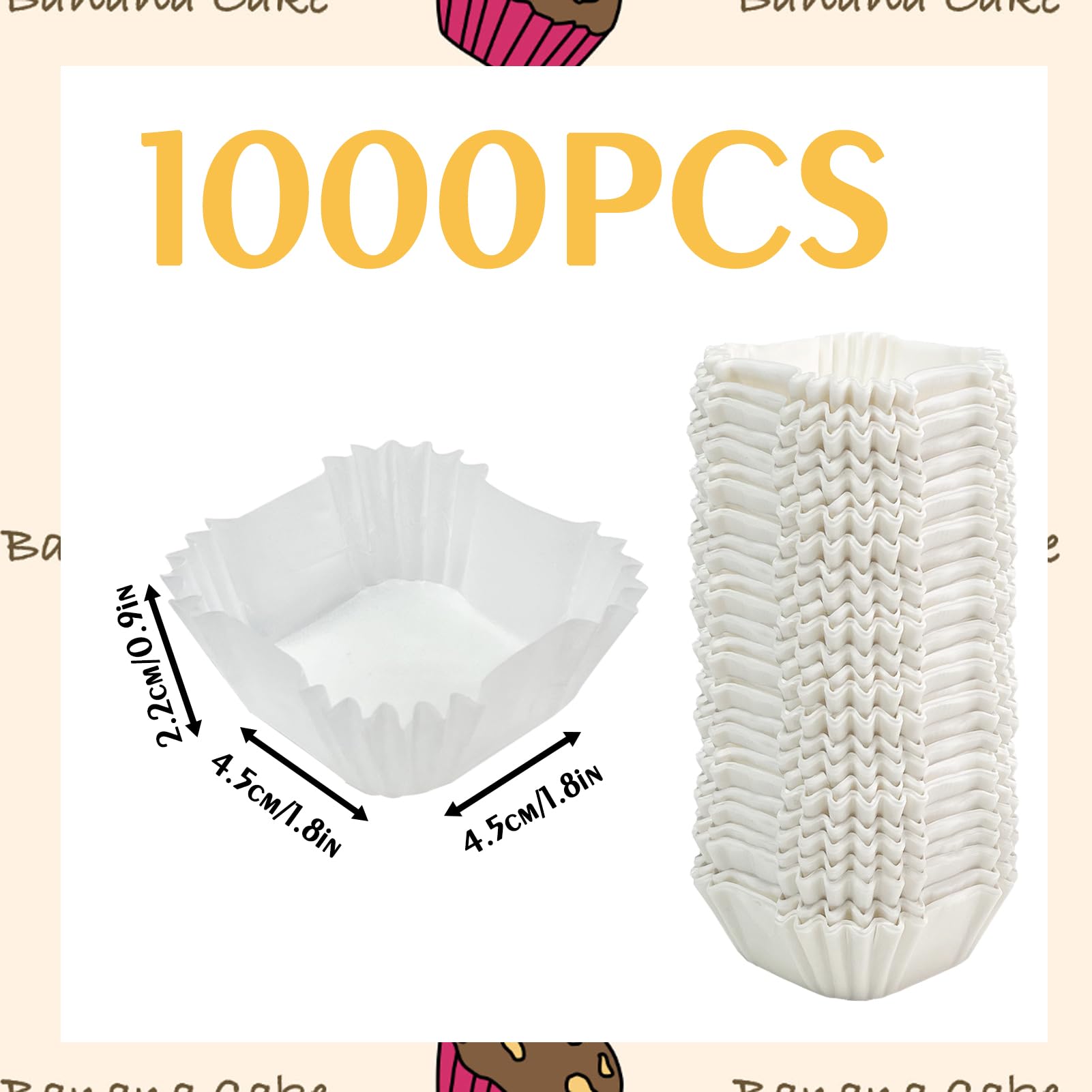 Yexexinm 1000 Pcs Square Cupcake Liners Disposable Craft White Baking Cups