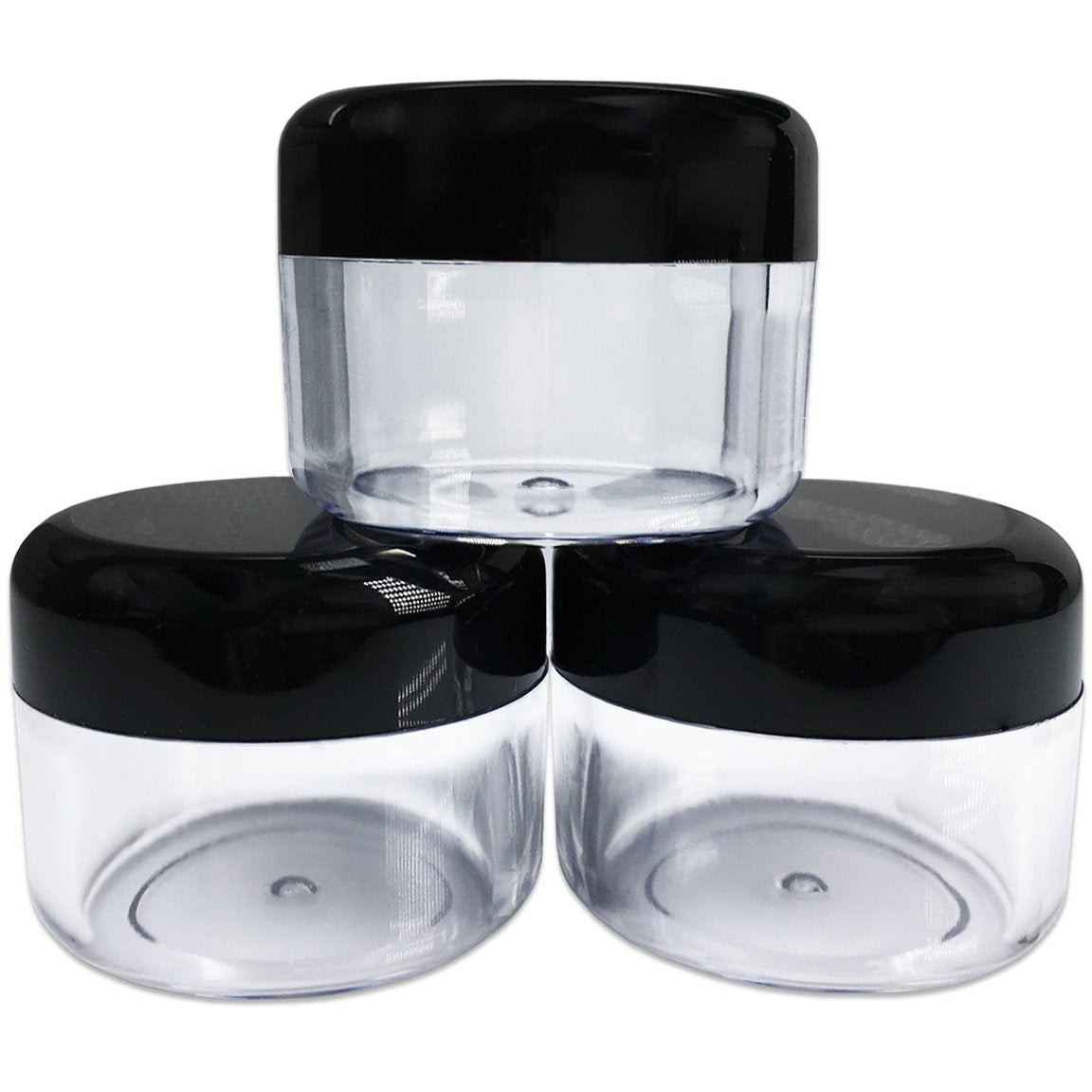 Beauticom 12 Pieces 30 Gram 30 Ml Empty Clear Round Small Jars With Black Screw Cap Lid For Storing Loose Powders And Pigments,