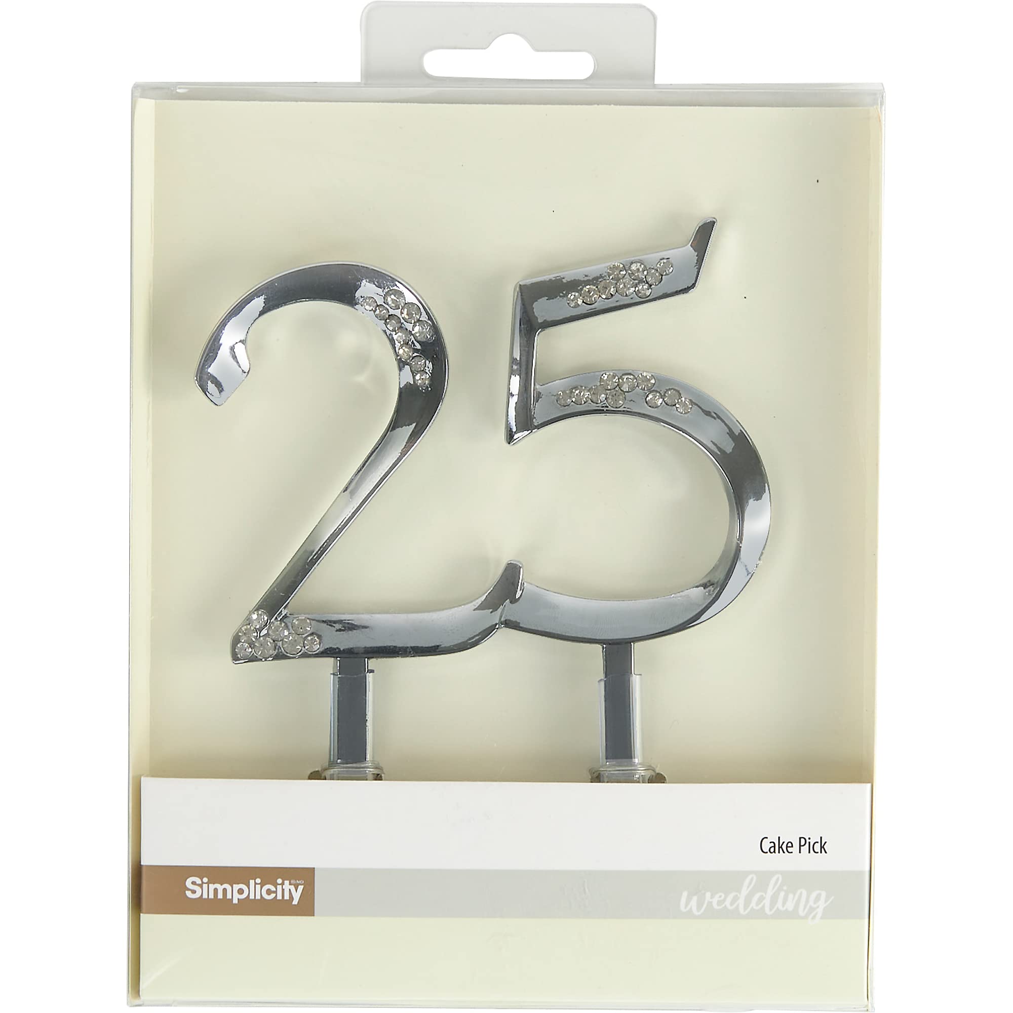 Simplicity Decorative 25Th Anniversary Cake Topper, 4'' X 2.75'', Silver