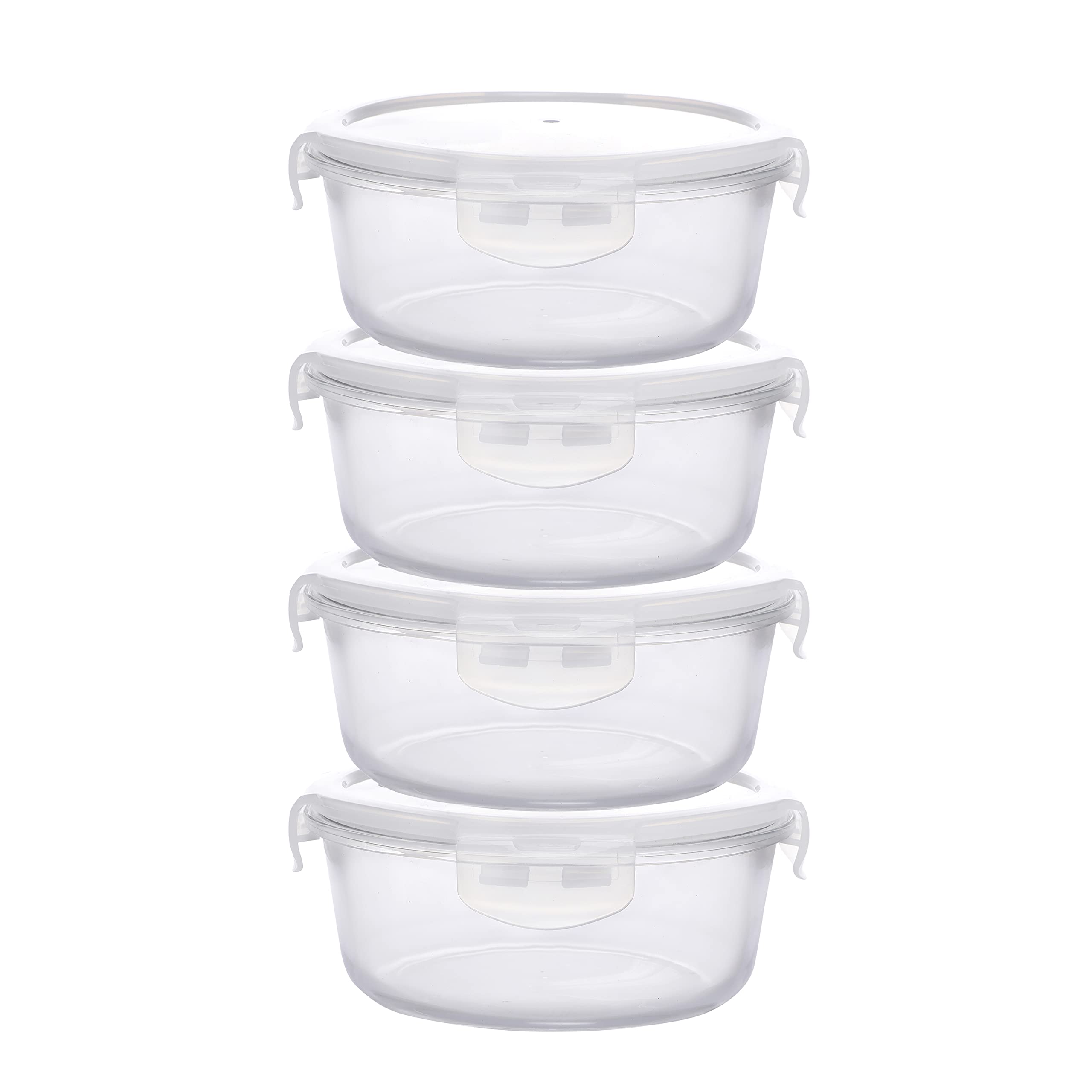 Amazon Brand  Solimo Borosilicate Glass Containers With Safe Lock And Transparent Lids, 4, Round (400 Ml Each)