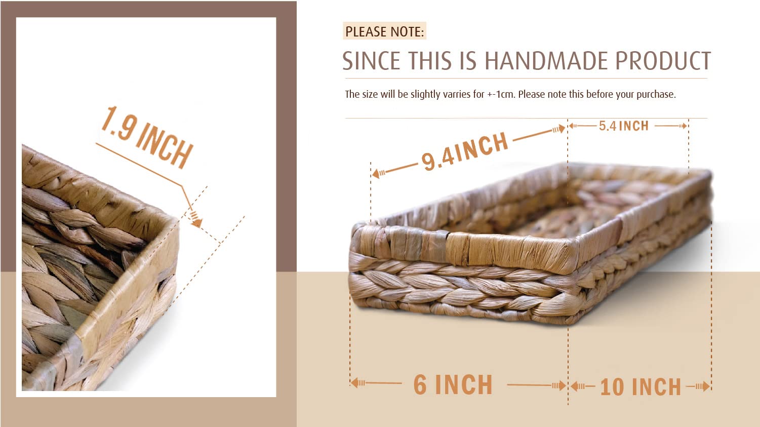 Tagree Rustic Woven Seagrass Guest Towel Tray Holder For Spa, Farmhouse Water Hyacinth Guest Towel Napkin Holder For Desk, Boho