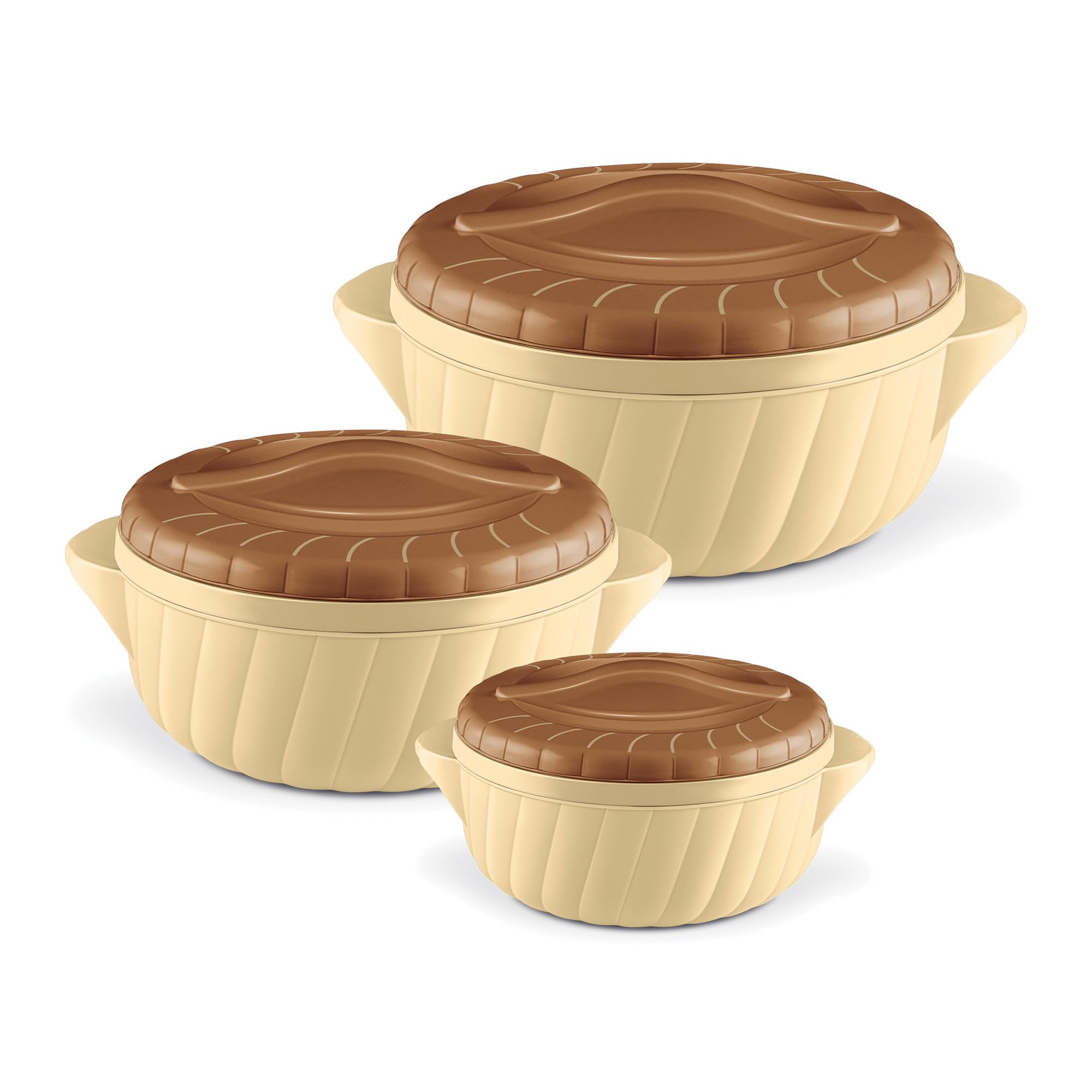 Milton Flora Jr Set Insulated Inner Steel Casserole For Roti, 3 Pc (455Ml,750Ml & 1.25L) Hot Box For Kitchen, Hot Pot With Lid, 