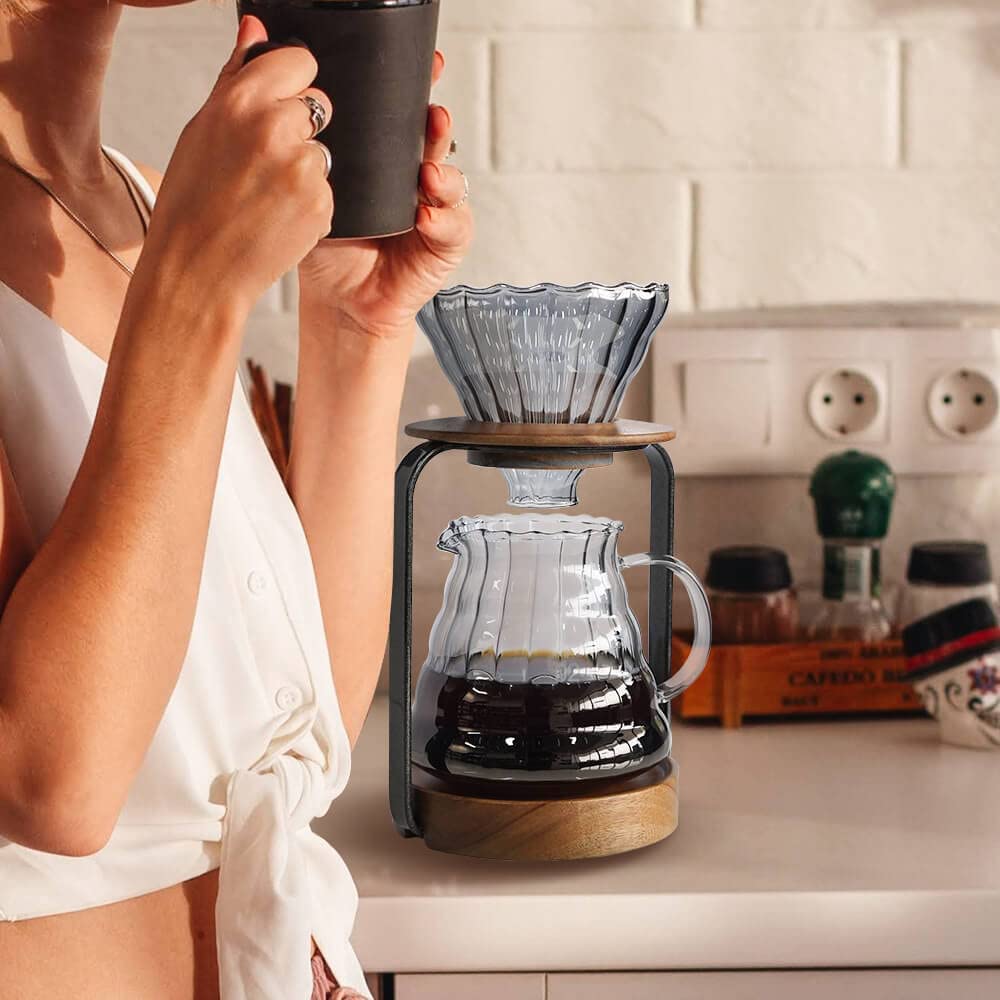 Sotech Pour Over Coffee Station Dripper Stand Coffee Filter Wooden Filter Holder Glass Server With Paper Coffee Filters, Coffee