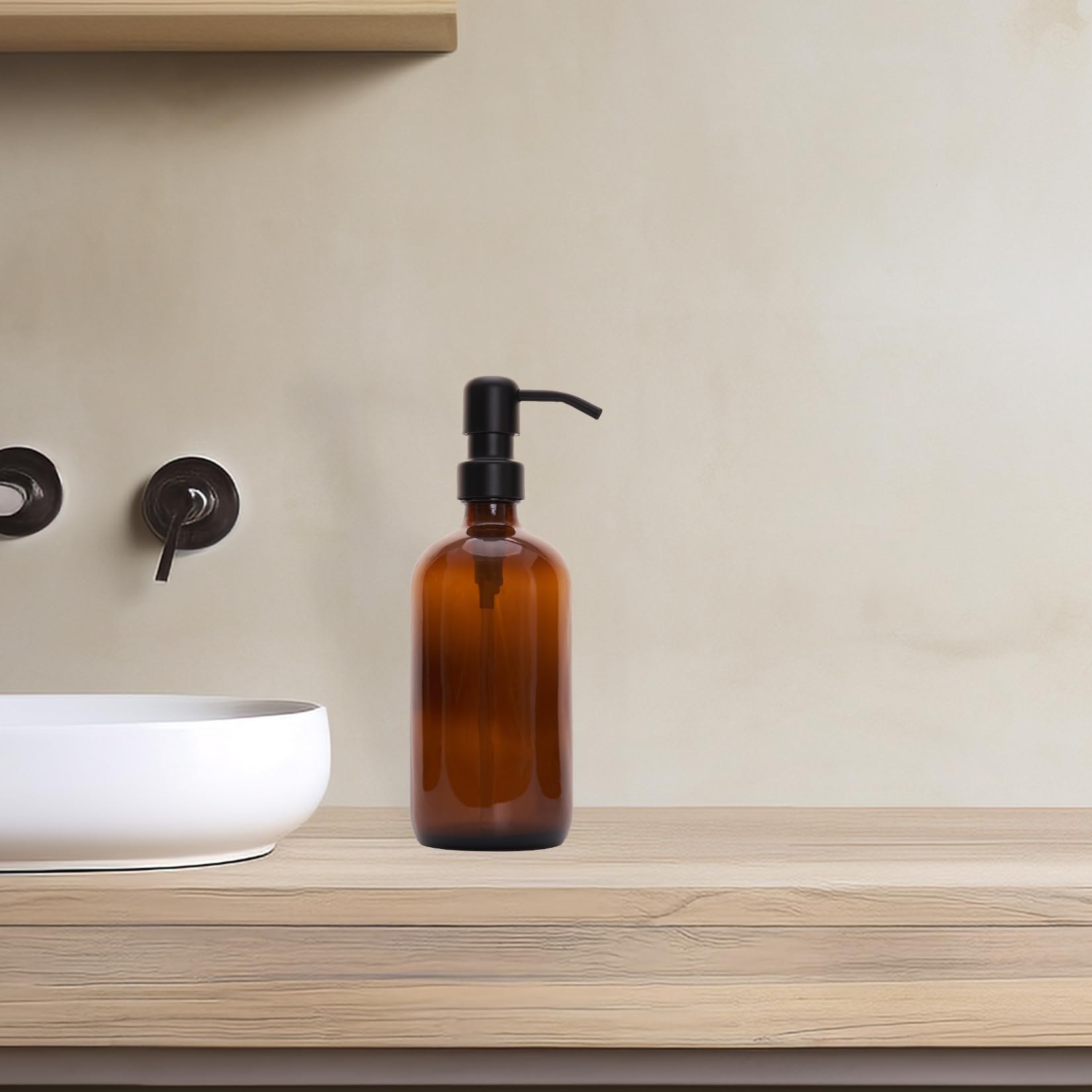 Diahom Soap Dispenser Amber Glass Hand Dish Soap Dispensers 1Pcs Stainless Steel Pump 16 Oz For Kitchen Sink Countertop Bathroom