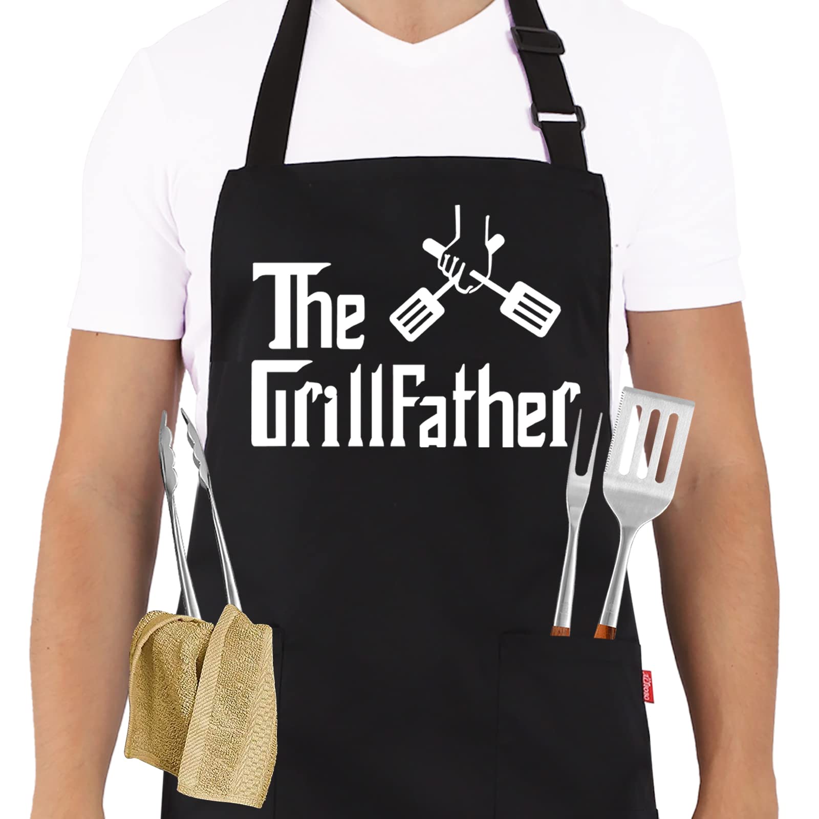 Alipobo Grill Aprons For Men Dad - The Grill Father Apron - Funny Kitchen Chef Cooking Grilling Bbq Apron With 2 Pockets - Birth