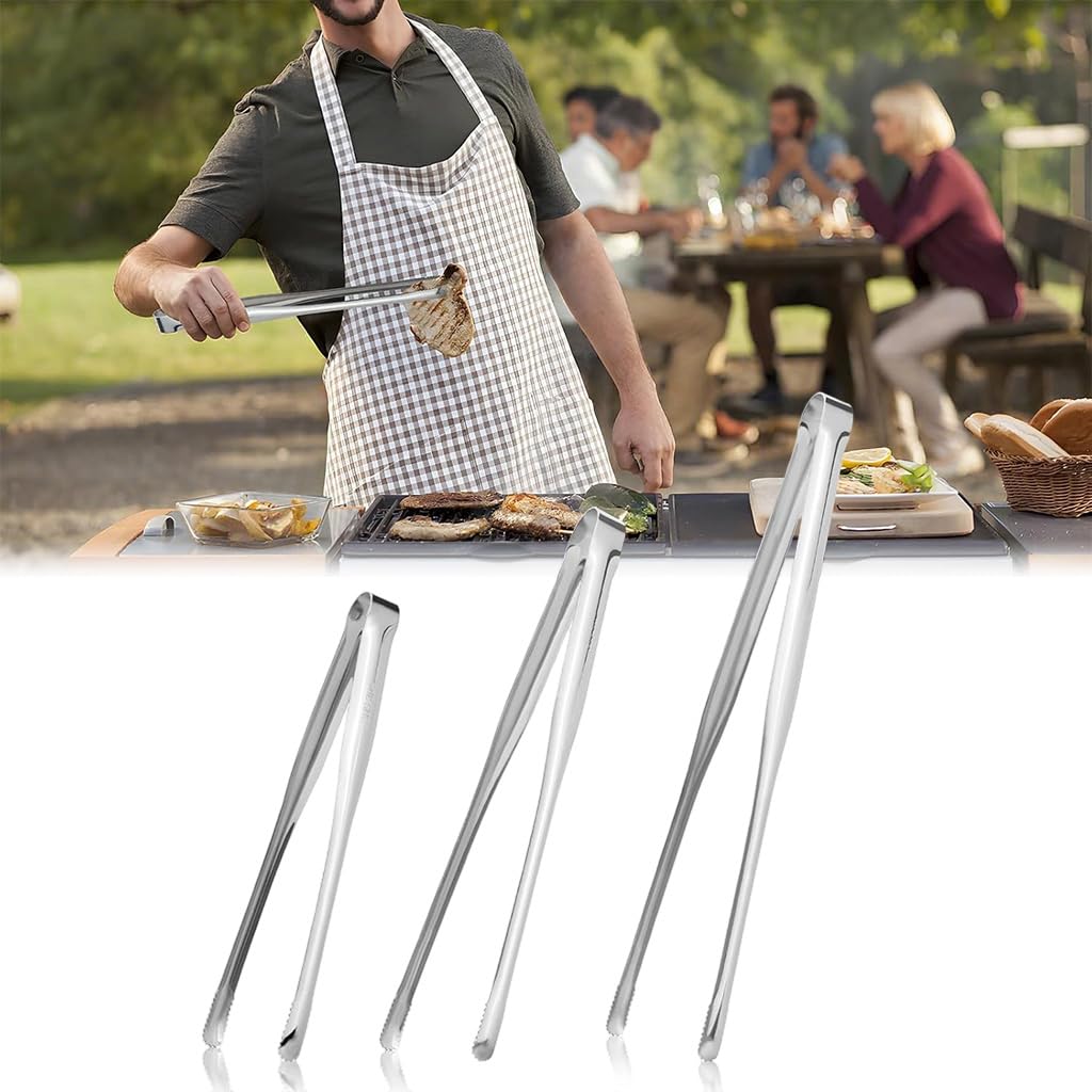 Supvox 3Pc 7/9/12 Inch Cooking Tweezers  Long Stainless Steel Korean Japanese Bbq Tongs For Roti Chapati Phulka Paratha Tortill