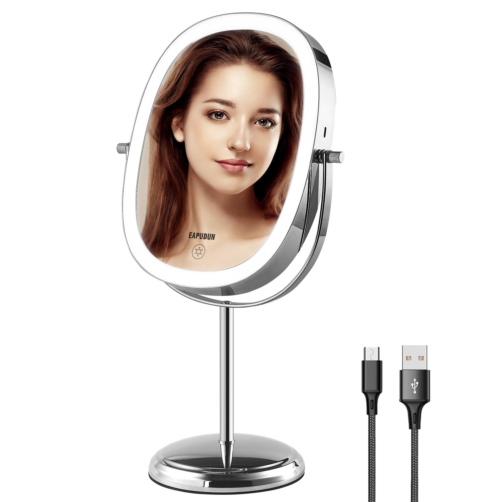 EAPUDUN Lighted Makeup Mirror 9  - 2-Sided Tabletop Vanity Mirror with 7X Magnification, 3 Color Lighting Modes, Rechargeable, 3
