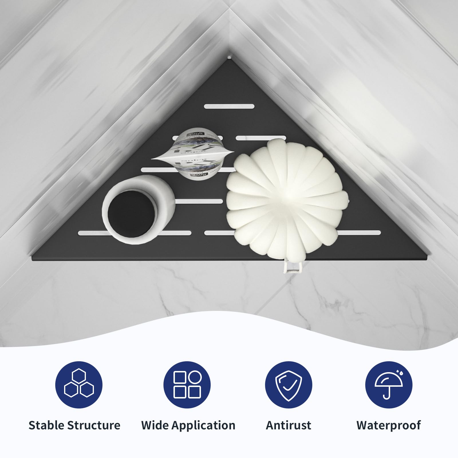 Bernkot 10'' Corner Shower Shelf 2Pcs, 304 Stainless Steel Recessed Bathroom Shelves For Tiled Wall, No Drilling Needed (10'', B