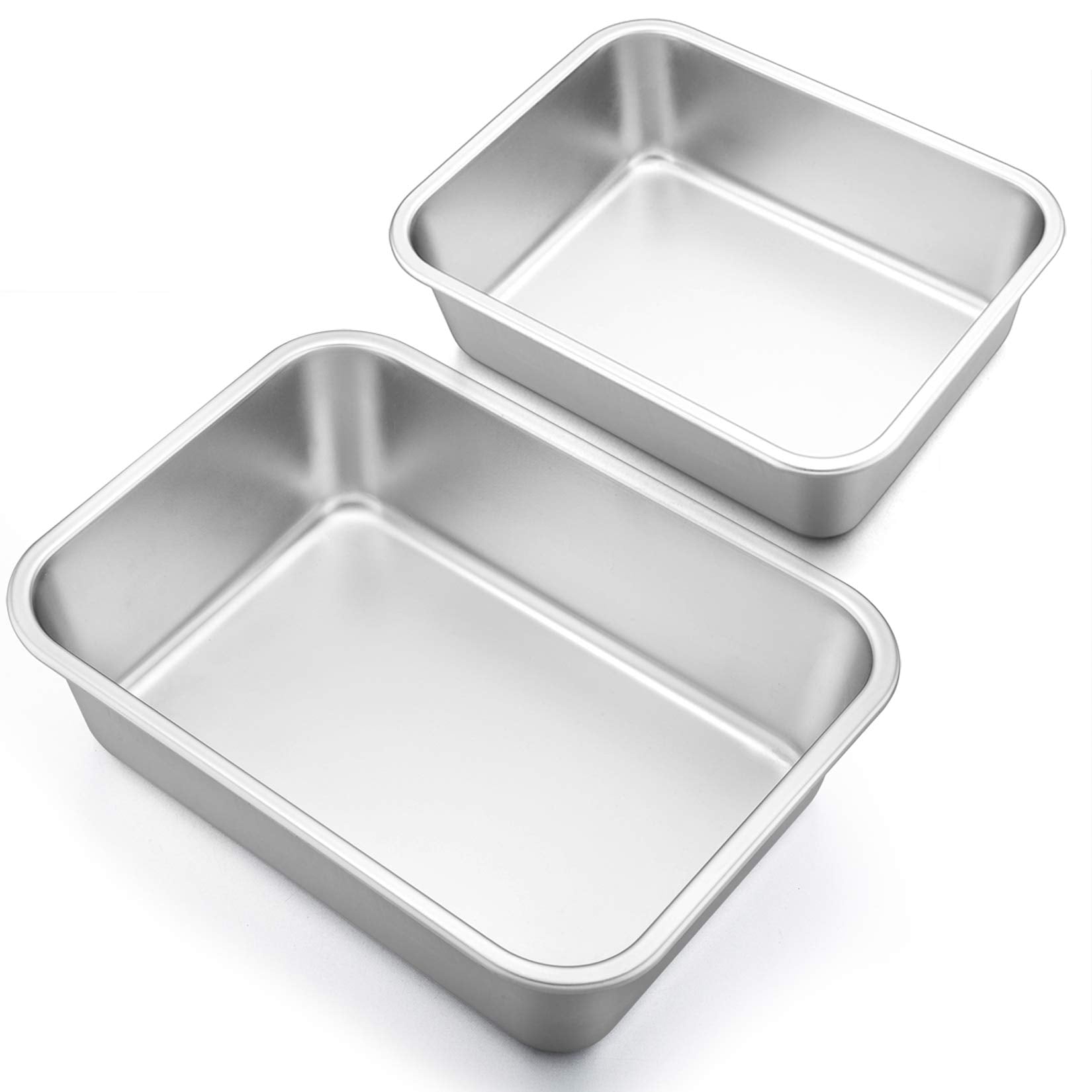 P&P Chef Deep Lasagna Pan Set (12.7 & 10.7 Stainless Steel Rectangular Baking Pan For Brownie/Cake/Meat, Non-Toxic & Heavy Duty,