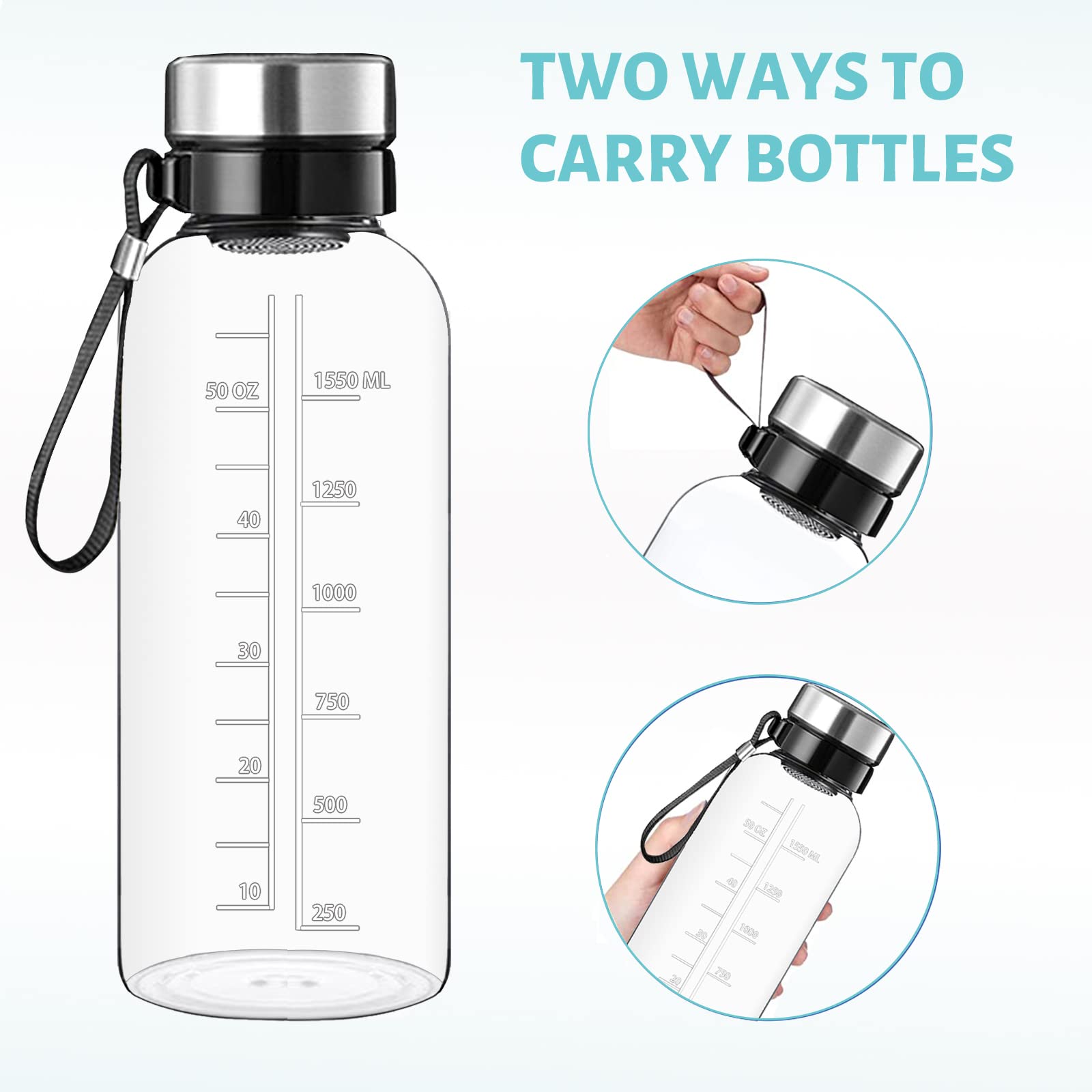 Rnckuue 64 Oz Glass Water Bottle - Large Resuable Borosilicate Wide Mouth Glass Drinking Bottles With Time Mark, Sleeve, Bpa Fre