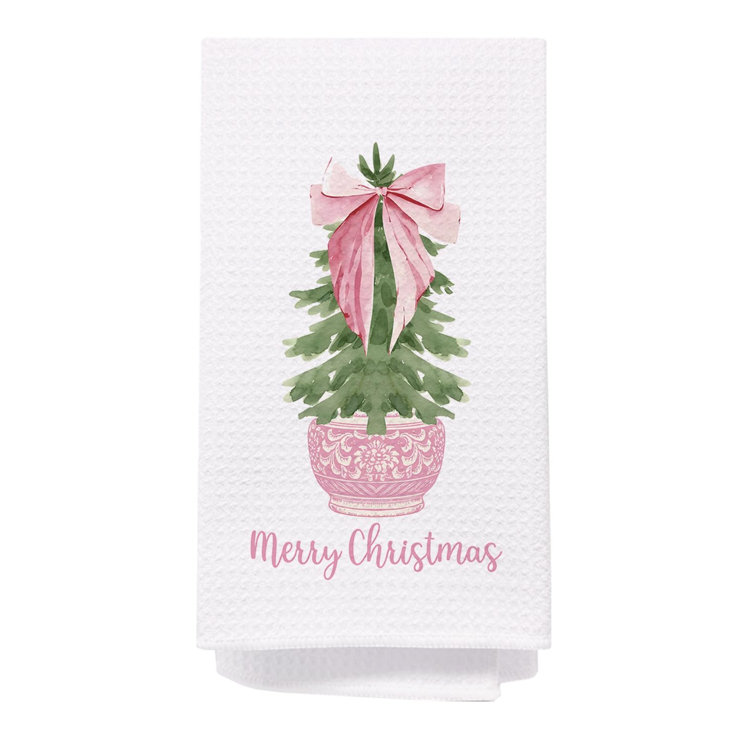Spbl&L Pink Chinoiserie Christmas Kitchen Towels, Pink Bow Coquette Christmas Tree Dish Towels For Kitchen Bathroom,Grandmillenn