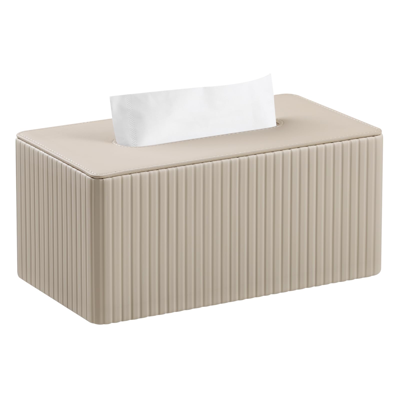 MEIBOOCH PU Leather Tissue Box Cover Rectangle Tissue Box Holder for 120-160 Count Box of Tissues (Beige Stria)