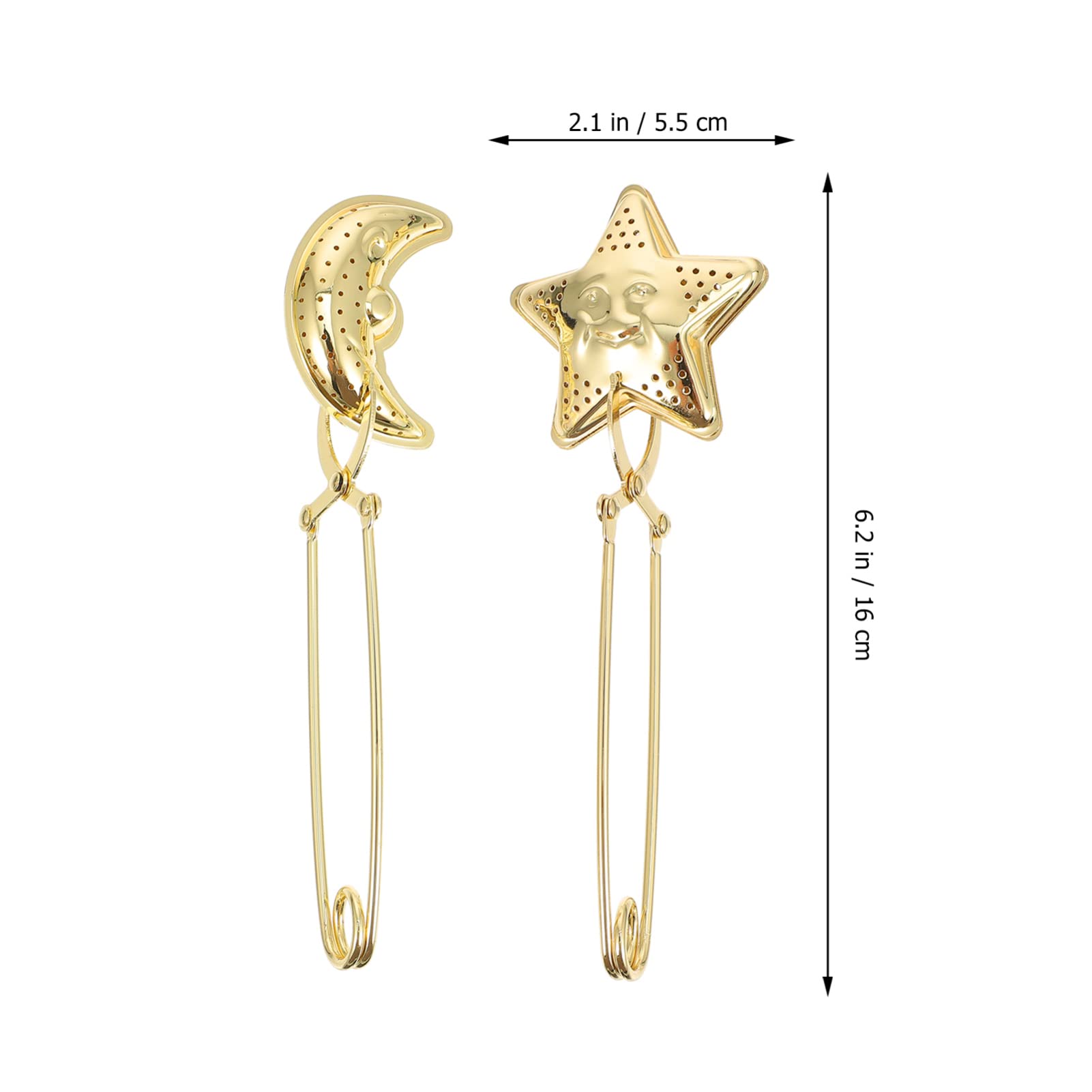 2Pcs Tea Infuser Tea Strainer Moon Star Shaped Tea Filter Stainless Steel Long Grip Spoon For Loose Leaf Tea Teas, Golden
