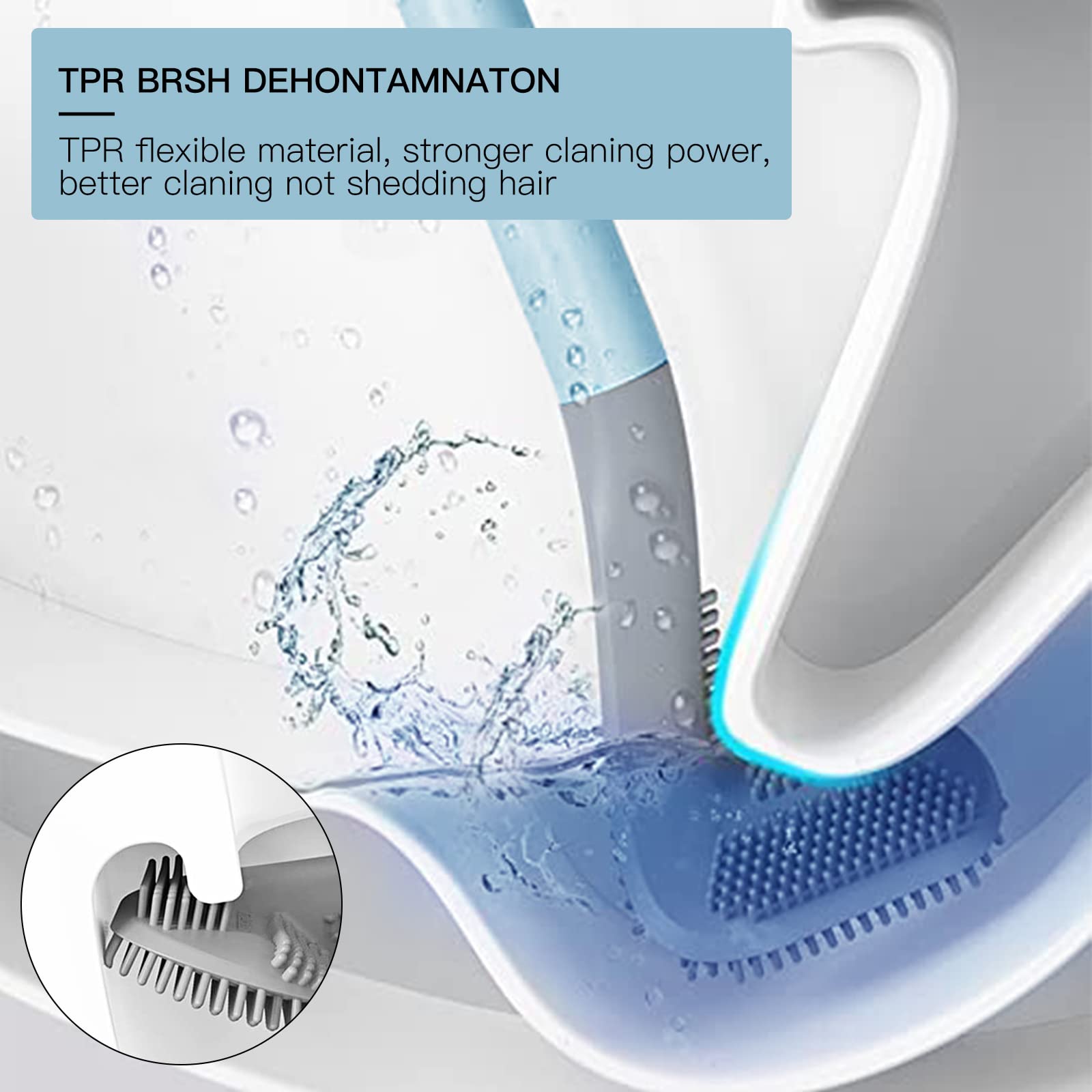 2Pcs Toilet Brush, Slim Compact Bathroom Toilet Scrubber No Dead Corners Silicone Toilet Brush, Curved Design Angled Toilet Clea