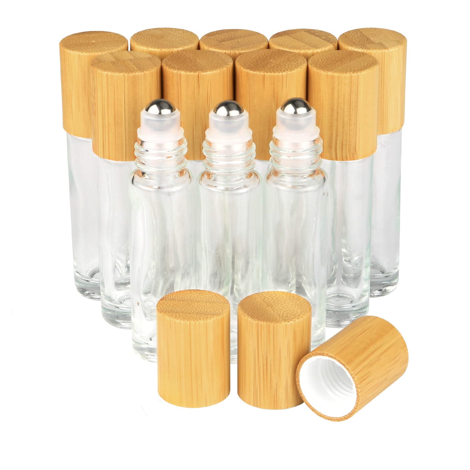 Clear Refillable Glass Empty Roll On Bottles Roller Bottle,10Ml Bamboo Roll On Bottle For Essential Oils Perfume Sample Bottles