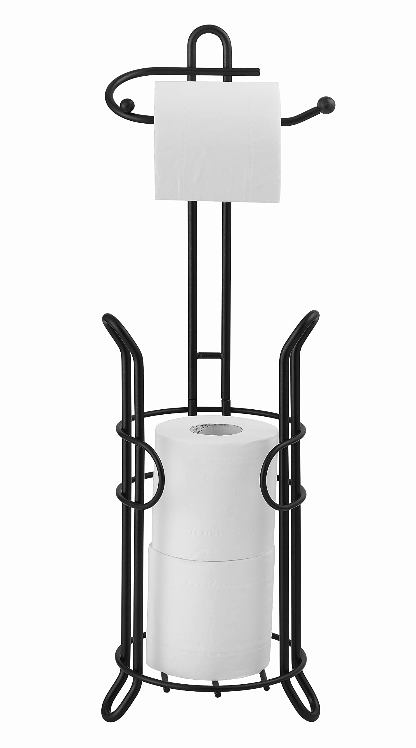 SunnyPoint Bathroom Toilet Tissue Paper Roll Storage Holder Stand with Reserve  The Reserve Area Has Enough Space to Store Mega Rolls (Black)