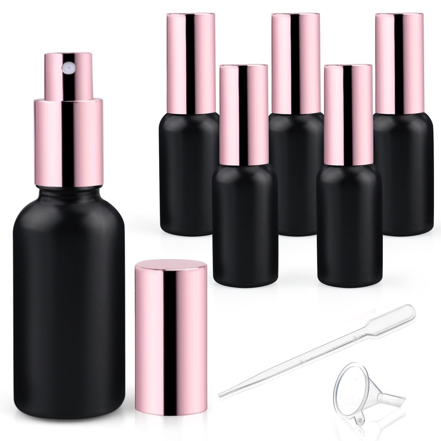 Dmuuudm 6 Pack 1 Oz Black Frosted Glass Spray Bottles,Empty Perfume Fine Mist Atomizer,Essential Oils,Body Sprays-Funnel&Pipette