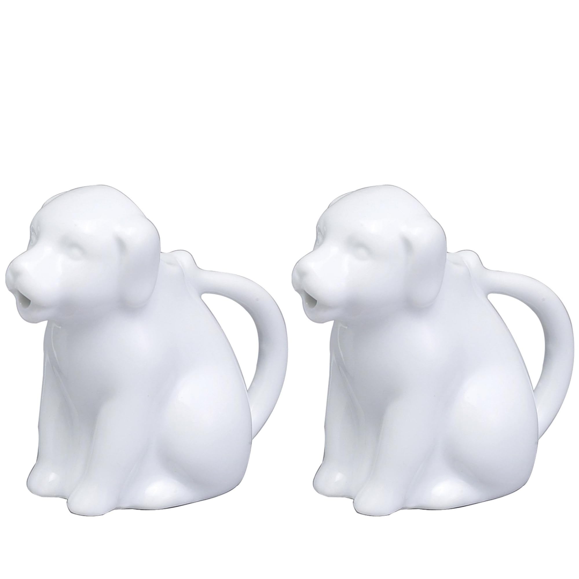HIC Kitchen Mini Dog Creamer With Handle, Fine Porcelain, 2-Ounce, For Serving Milk, Cream, Syrup, Dressings, And Sauces, Set of
