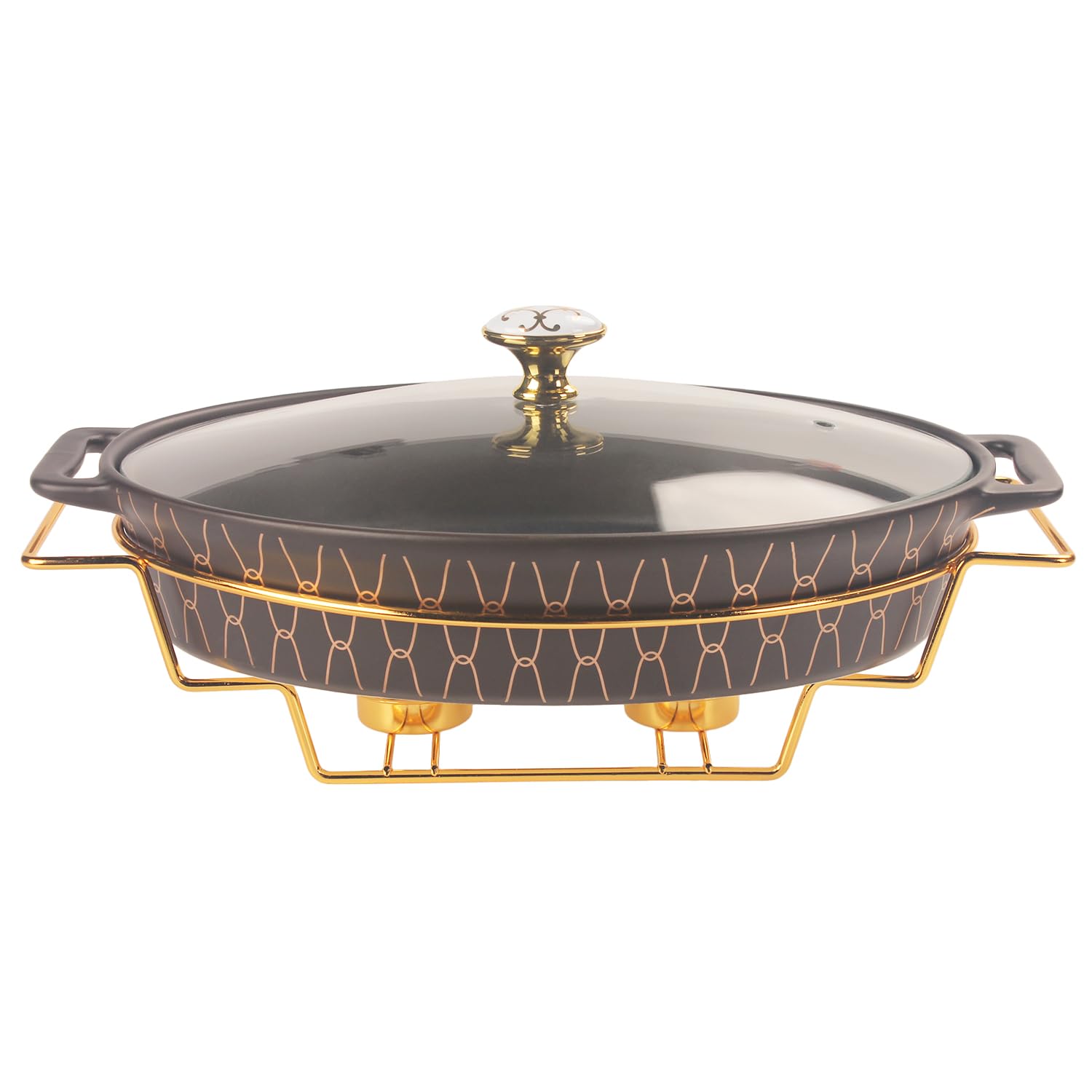 jinsongdafa 12 x 8 Ceramic Oval Casserole Dish with Glass Lid and rack, 1.7 Quart Serving Soup Tureen,Chafing Dish for Buffet,
