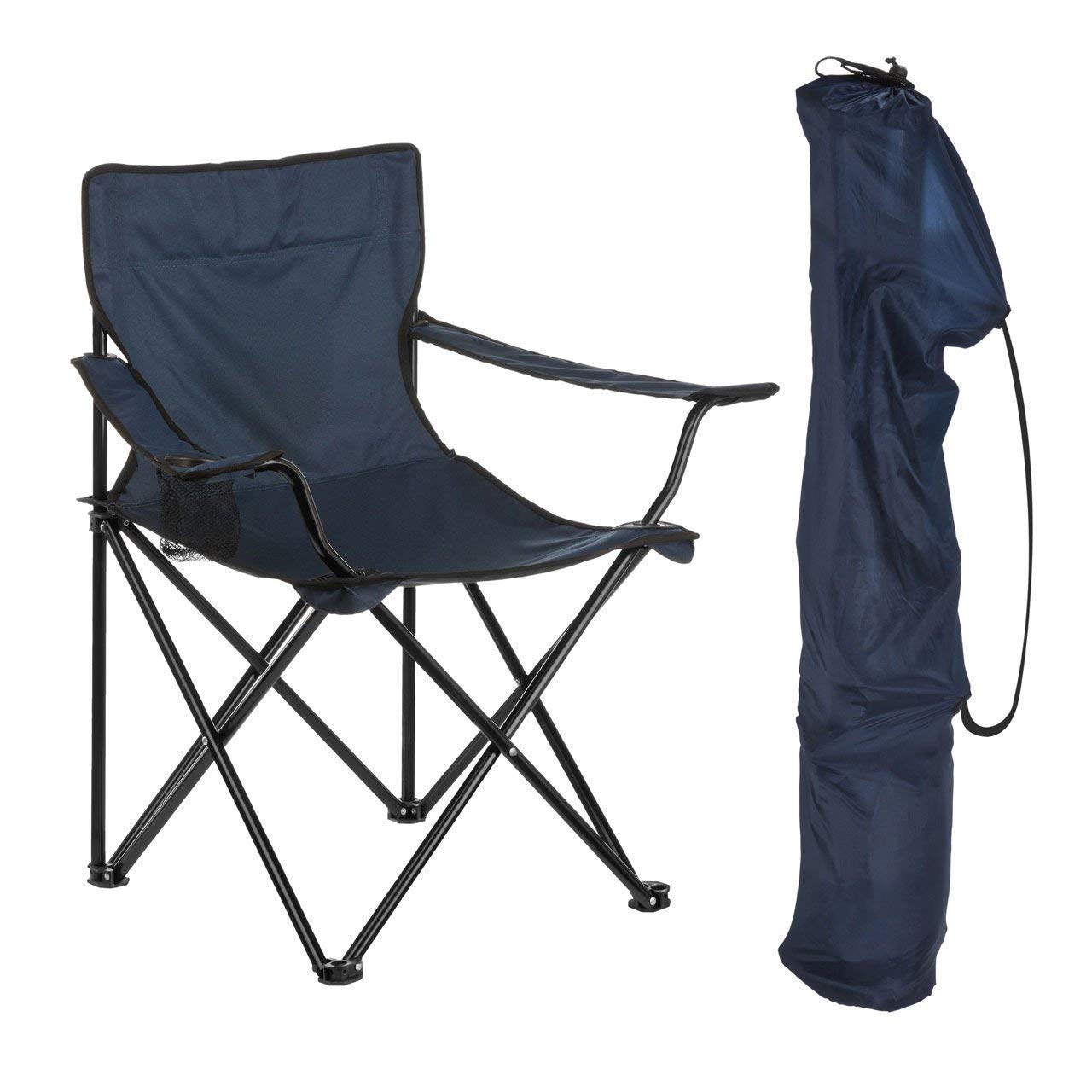 Saiyam Portable Folding Chair With Arm Rest And Cup Holder With Carrying Bag For Camping Travelling Lawn Patio Fishing Garden Be