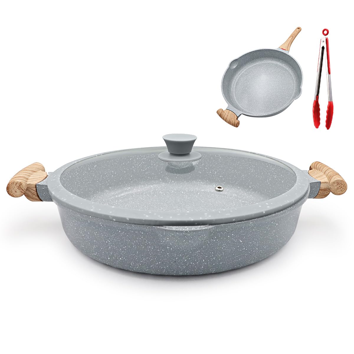 AIKENBBKK 14 Inch Ceramic Deep Frying Pan with Lid, Large Skillet Nonstick