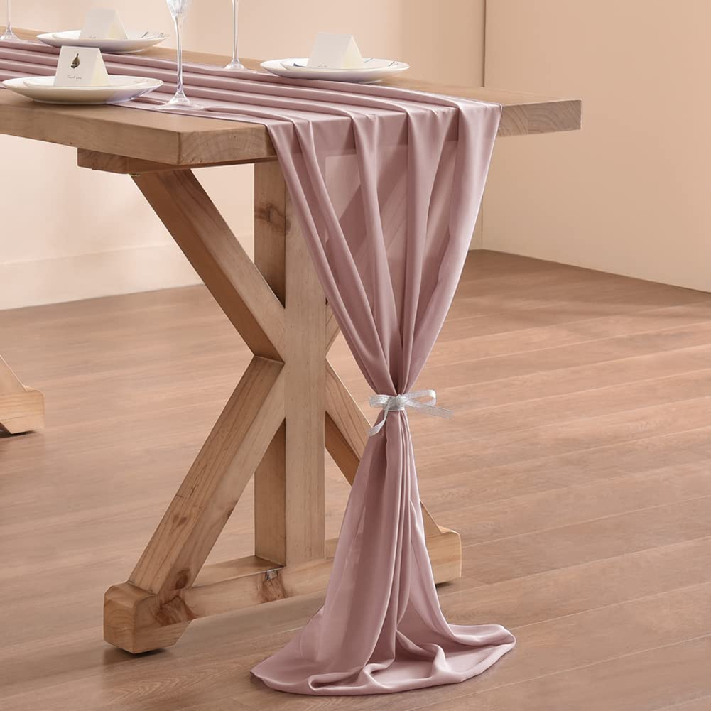 Socomi 10Ft Dusty Rose Chiffon Table Runner 29X120 Inches Wedding Runner Sheer Thanksgiving Christmas Bridal Shower Decorations