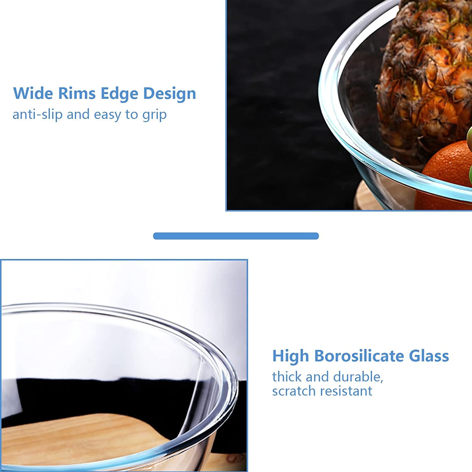Luvan Borosilicate Clear Glass Mixing Bowls with Lids Set of 4 (0.53qt  1.1qt  2.1qt  3.7qt)  Space Saving Nesting Bowls Large Kitchen Salad Bowls for Meal Preping Baking Mixing Dishwasher Safe