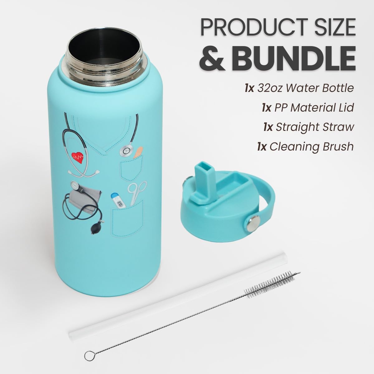 SANDJEST Nurse Gifts for Women - Nutrition Facts Water Bottle 32oz Stainless Steel Insulated with Lid, Nurse Appreciation Gifts
