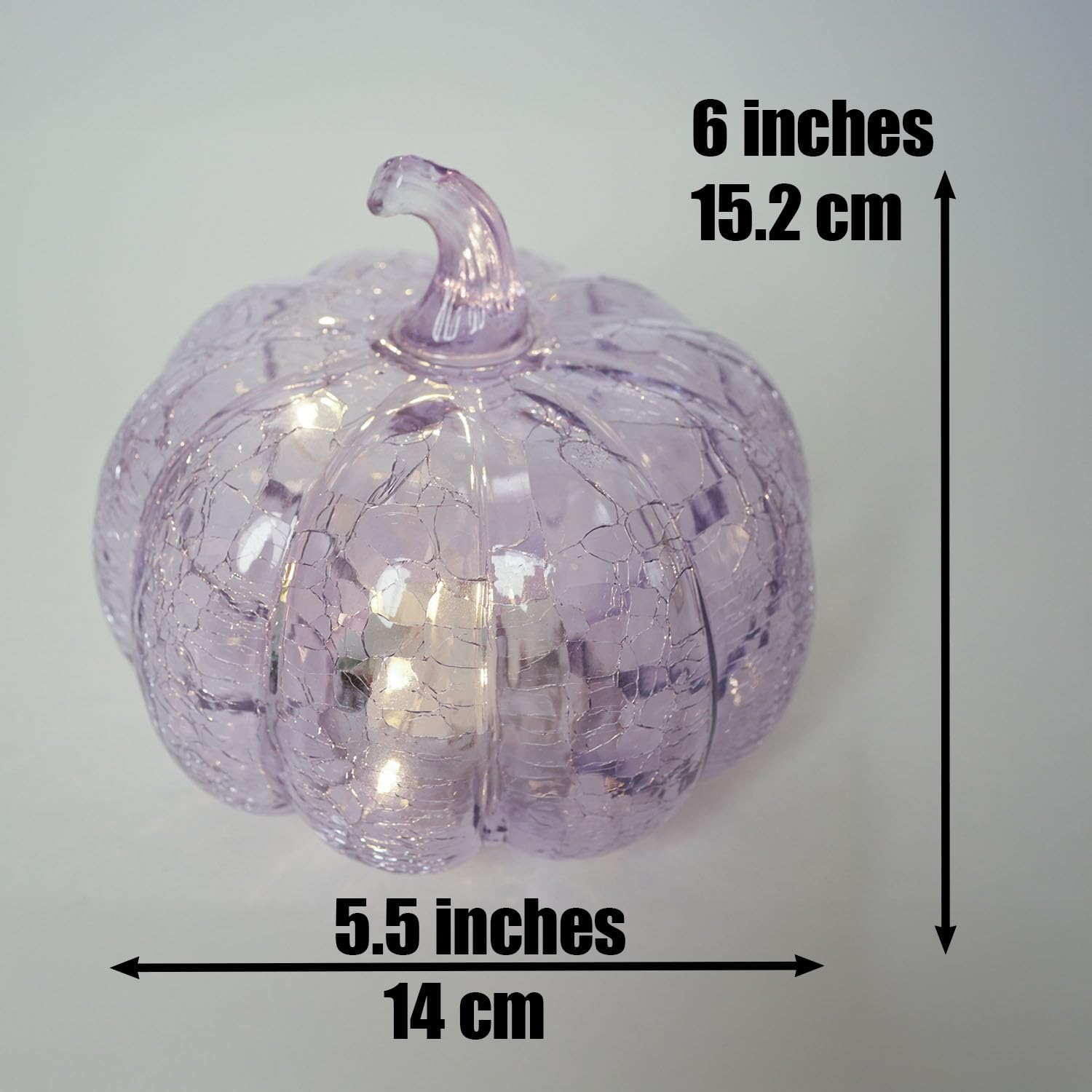 hvfun Handcrafted Lavender Crackle Glass Pumpkin Light, LED Battery Operated Table D  cor with 6H Timer, Twinkle & Steady Modes,