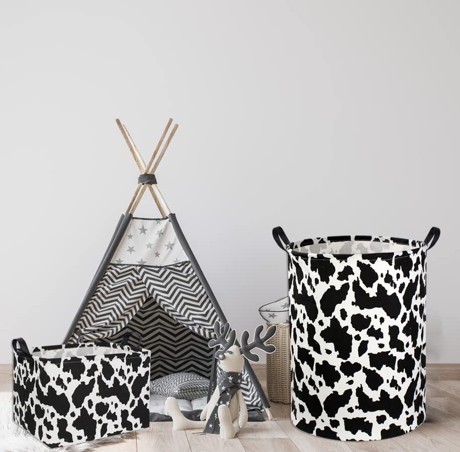 Ddbasket Rectangle Cow Basket Cow Print Storage Basket Cute Canvas Organizer Bin Kids Toy Basket For Bedroom Decor Kids Toys Boo
