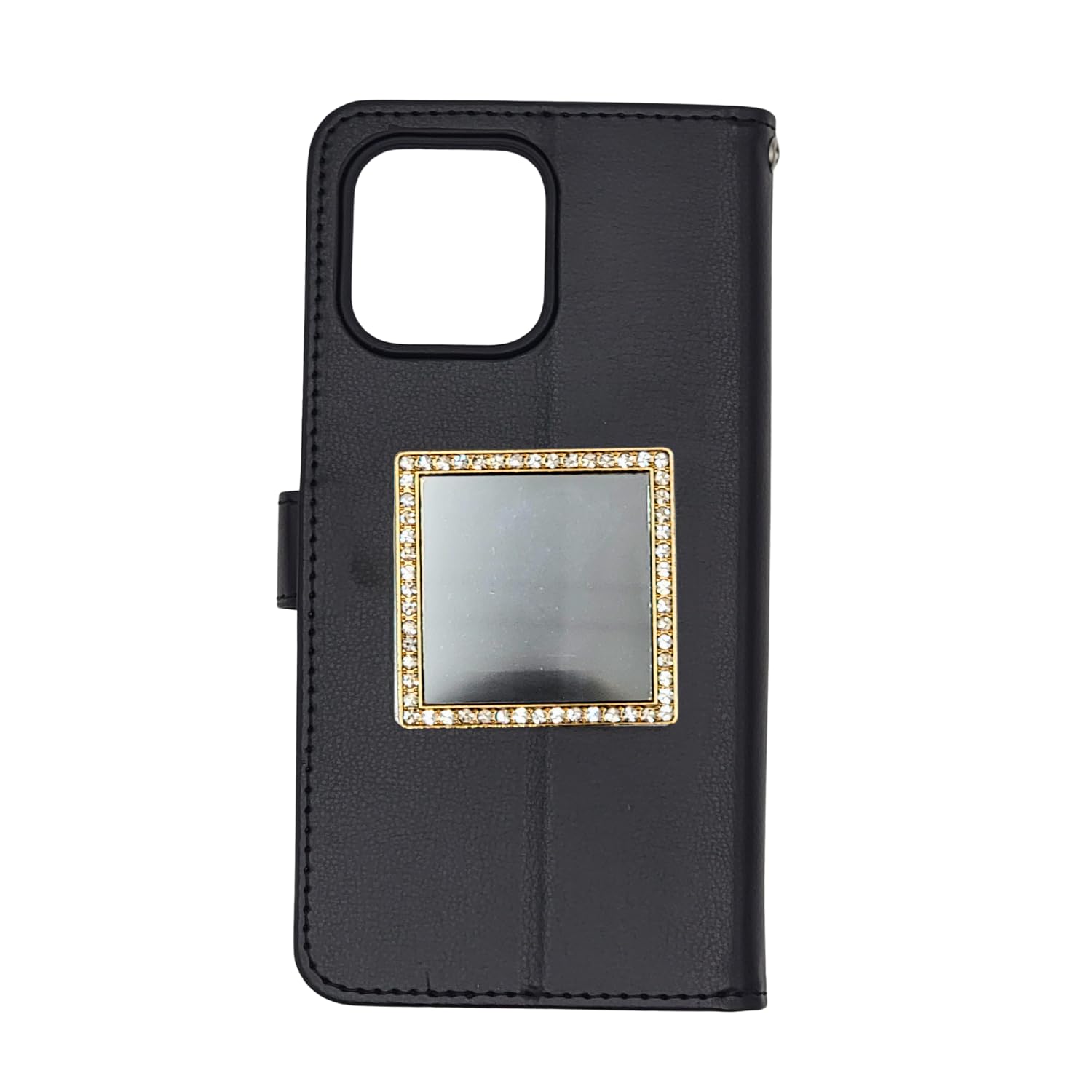 Wireless City Diamond Bling Makeup Mirror For Phone Case - Gold, Stick-On Vanity Mirror With Cubic Zirconia Stones, Universal Fi