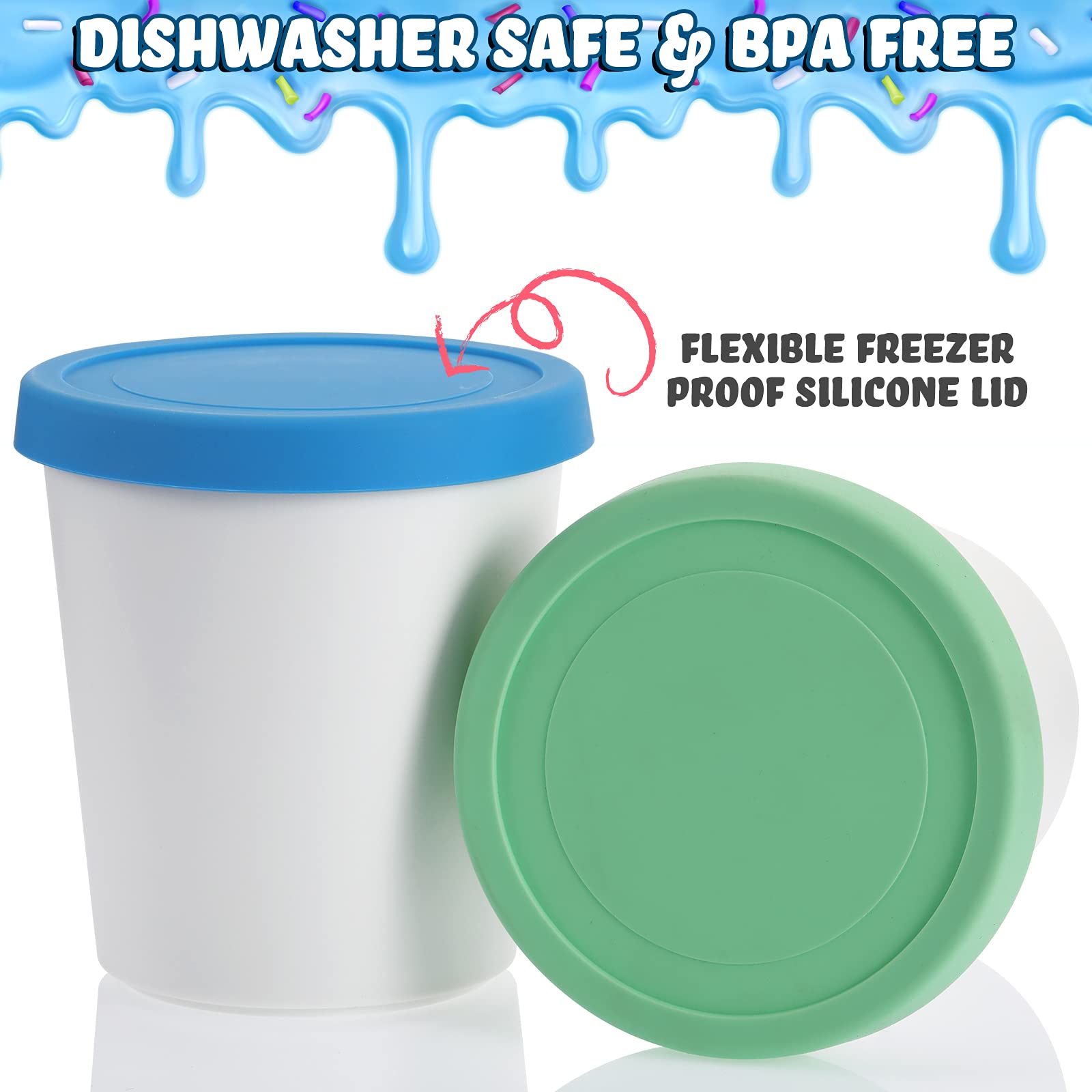 Nuenen 5 Pack Ice Cream Containers 1Qt Freezer Storage Tubs With Silicone Lids And Spoon For Homemade Ice Cream Reusable, Sorbet