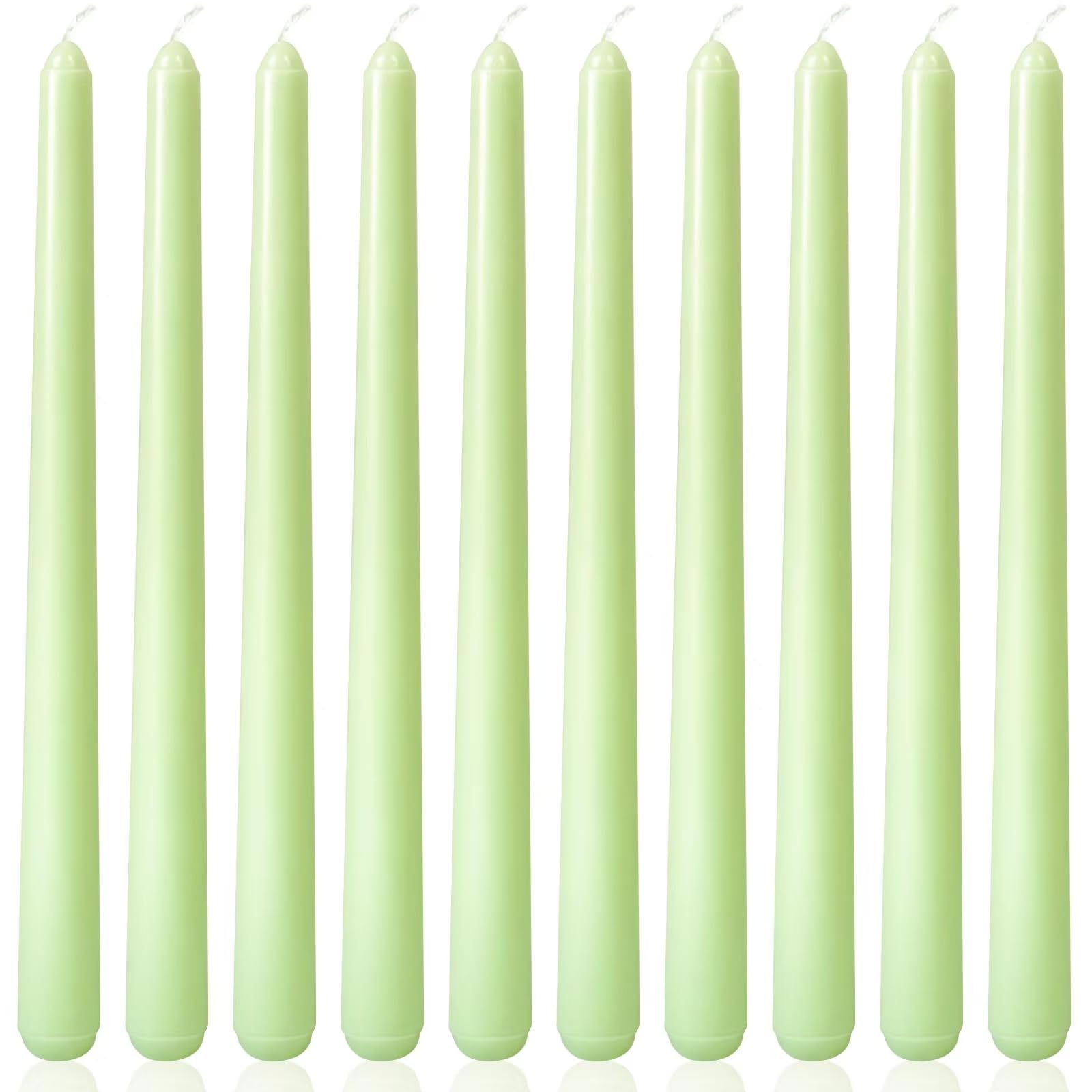 10 Inch Light-Green Taper Candles for Home Decoration, 10 Pack Unscented Candlesticks for Spring Dinner Wedding Christmas Party,
