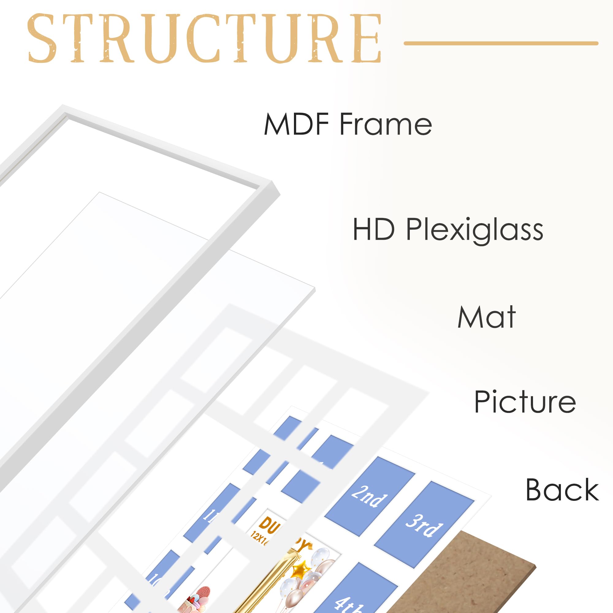 DUENPY 12x16 My First Year Picture Frame Displays One 5x7 inch and Twelve 2x3 inch Small Photo Collage Wall Hanging or Tabletop