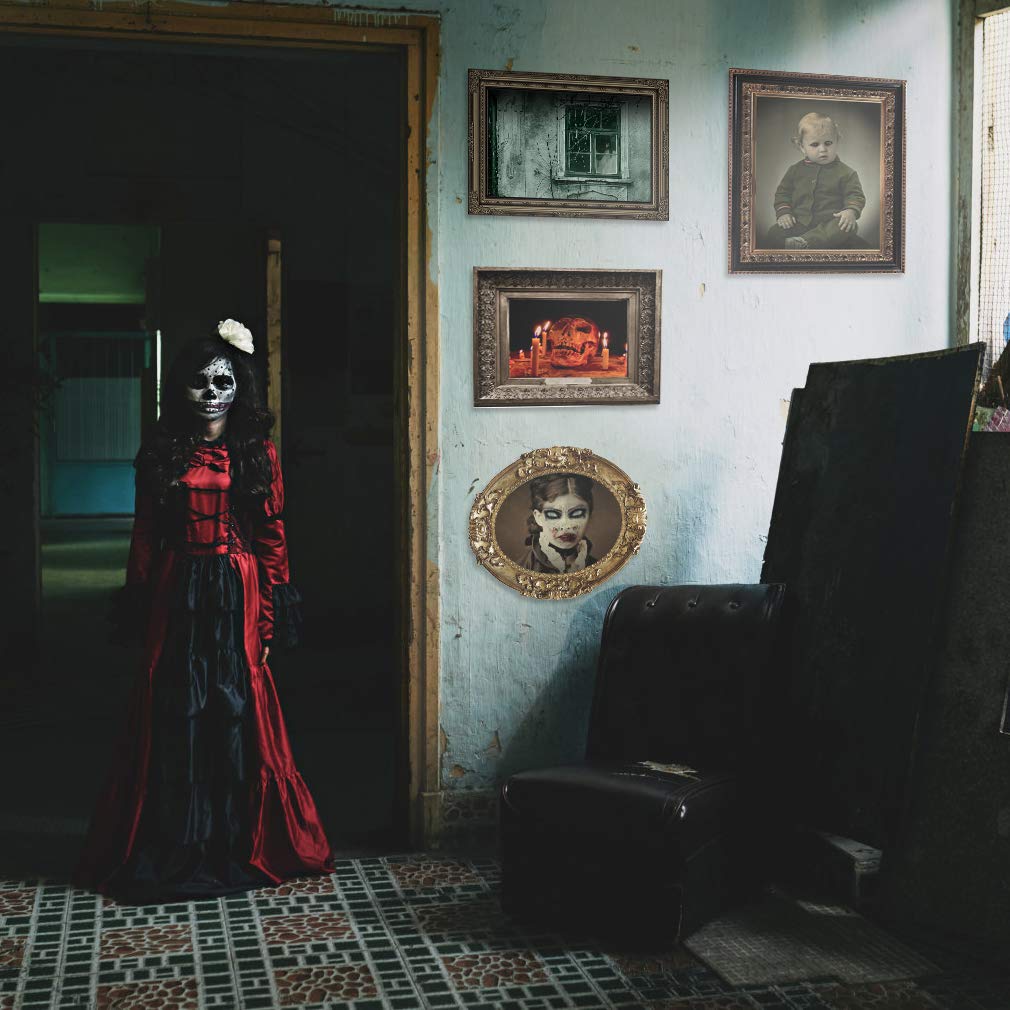 Halloween Decorations  12 Pieces Laminated Halloween Gothic Decor Poster Frames Durable Haunted House Creepy Portraits Pictures Spooky Home Decor