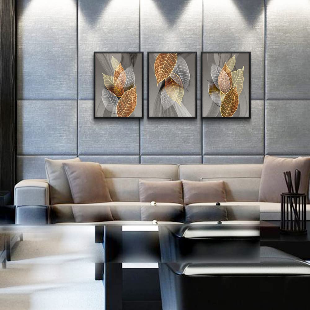 Black Framed Canvas Wall Art For Living Room Wall Decorations For Kitchen Modern Bathroom Wall Decor Abstract Paintings Leaves Wall Pictures Artwork Bedroom Home Decor of 3 Piece Framed Art Prints