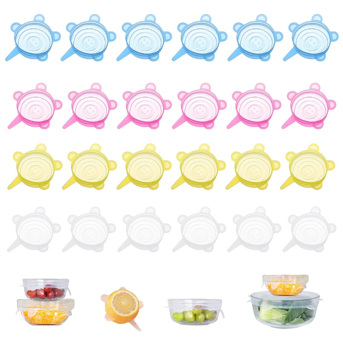 24 Pieces Silicone Stretch Lids Reusable Expandable Silicone Can Lids Round Elastic Container Lids Food Storage Covers for Cups,