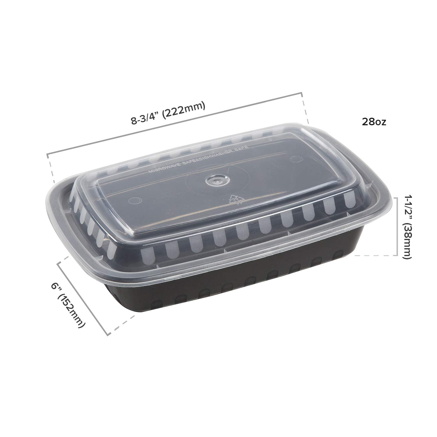 Amercare 7.75 Inch X 5.5 Inch Black Plastic Containers And Lids, 1.5 Inches Deep, 24 Ounces, For Microwave Or Freezer, Pack Of 1