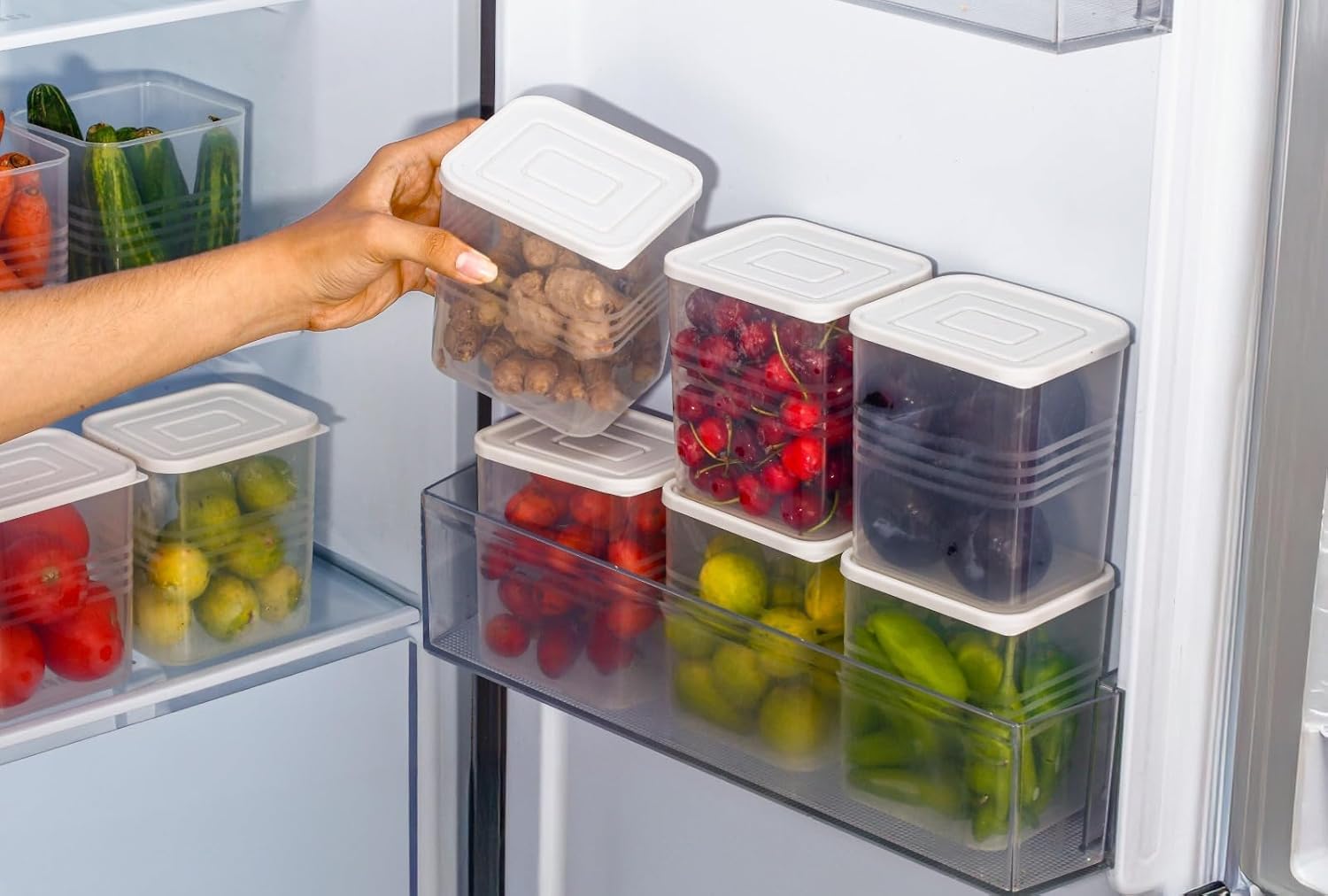 Bimex Fridge Storage Containers Kitchen Home Food Storage Boxes 6 Pack Set Vegetables Fruits Keep Fresh | Plastic Refrigerator S