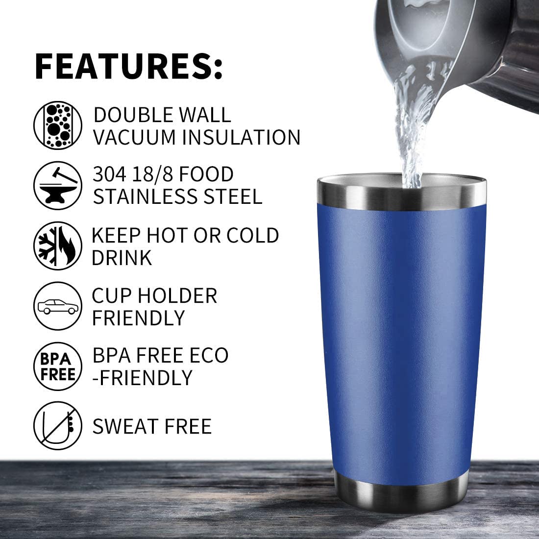 Ecomozz 20Oz Tumbler Stainless Steel Vacuum Insulated Mug With Lid, Double Wall Travel Mug, Durable Powder Coated Coffee Cup, Su