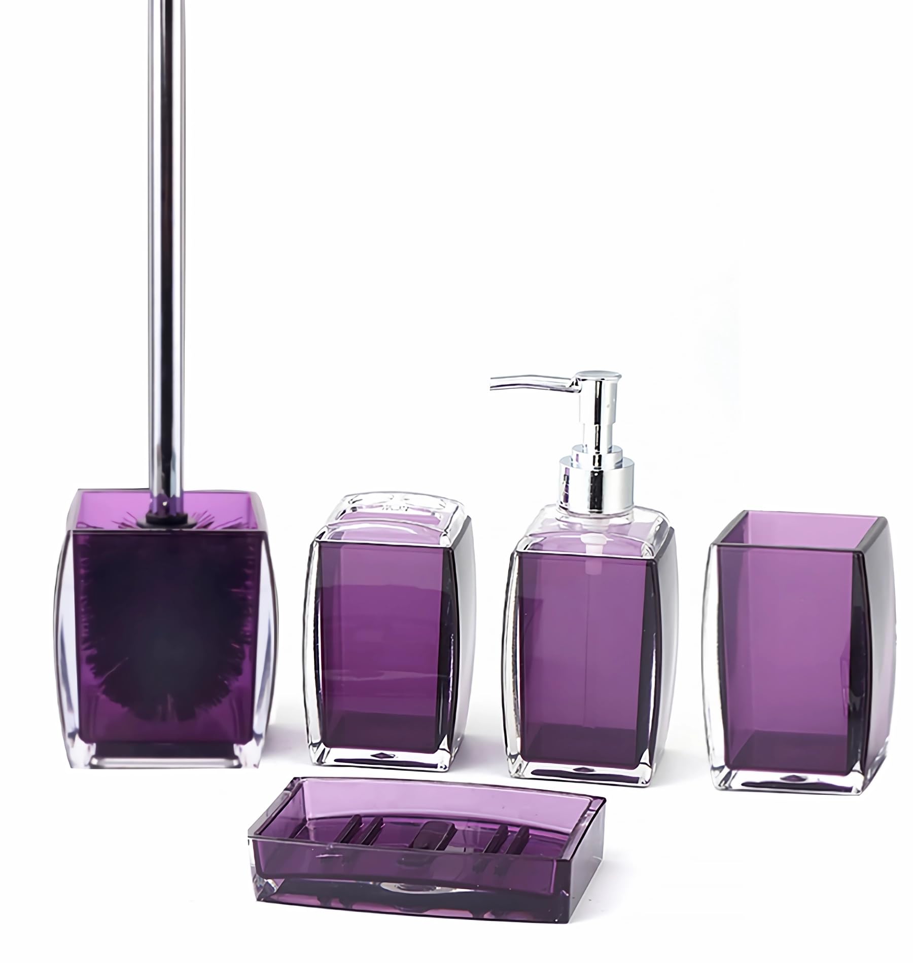 Tuanyo 5 Pcs Purple Acrylic Bathroom Accessories Set Complete,Lotion/Soap Dispenser,Soap Dish,Toothbrush Holder, Tumbler,Toilet