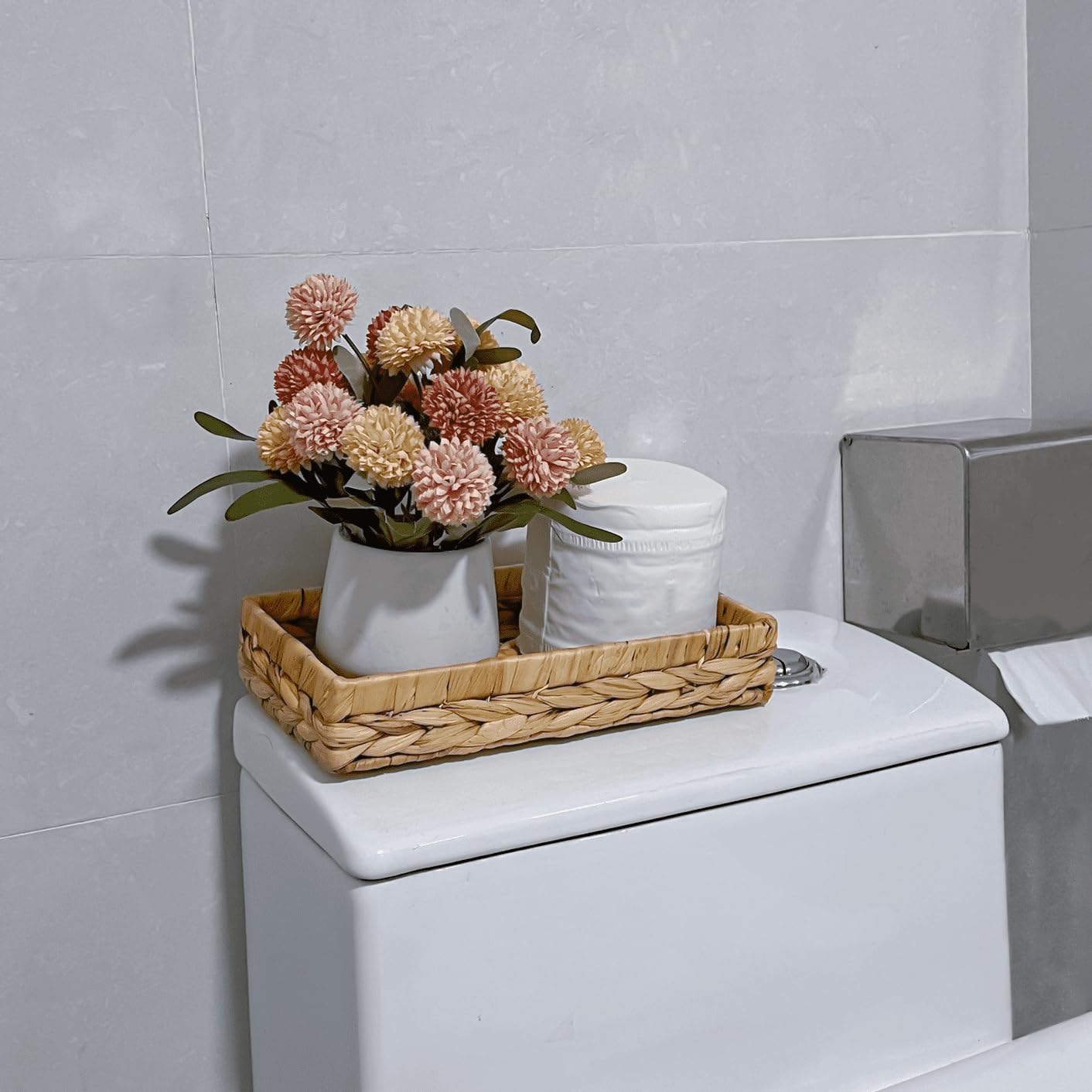 Bathroom Trays For Counter 10'' Decorative Rattan Vanity Tray Wicker Storage For Paper Hand Towel Bathroom Vanity Organizer Coun