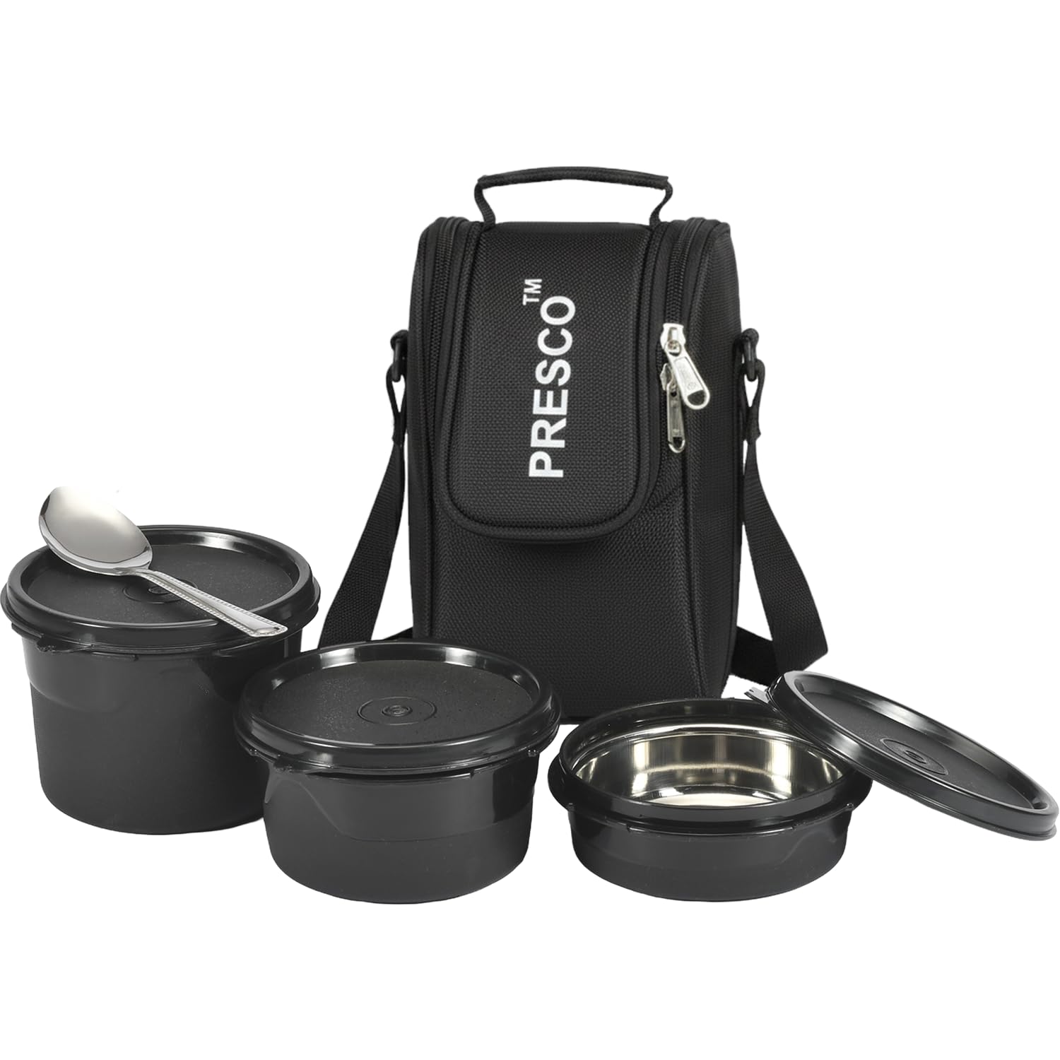Presco Stainless Steel Trio Bento Lunch Box | Unbreakable Tiffin Lunch Box Dabba | Leakproof 3 Compartment Inner Steel Tiffin Wi