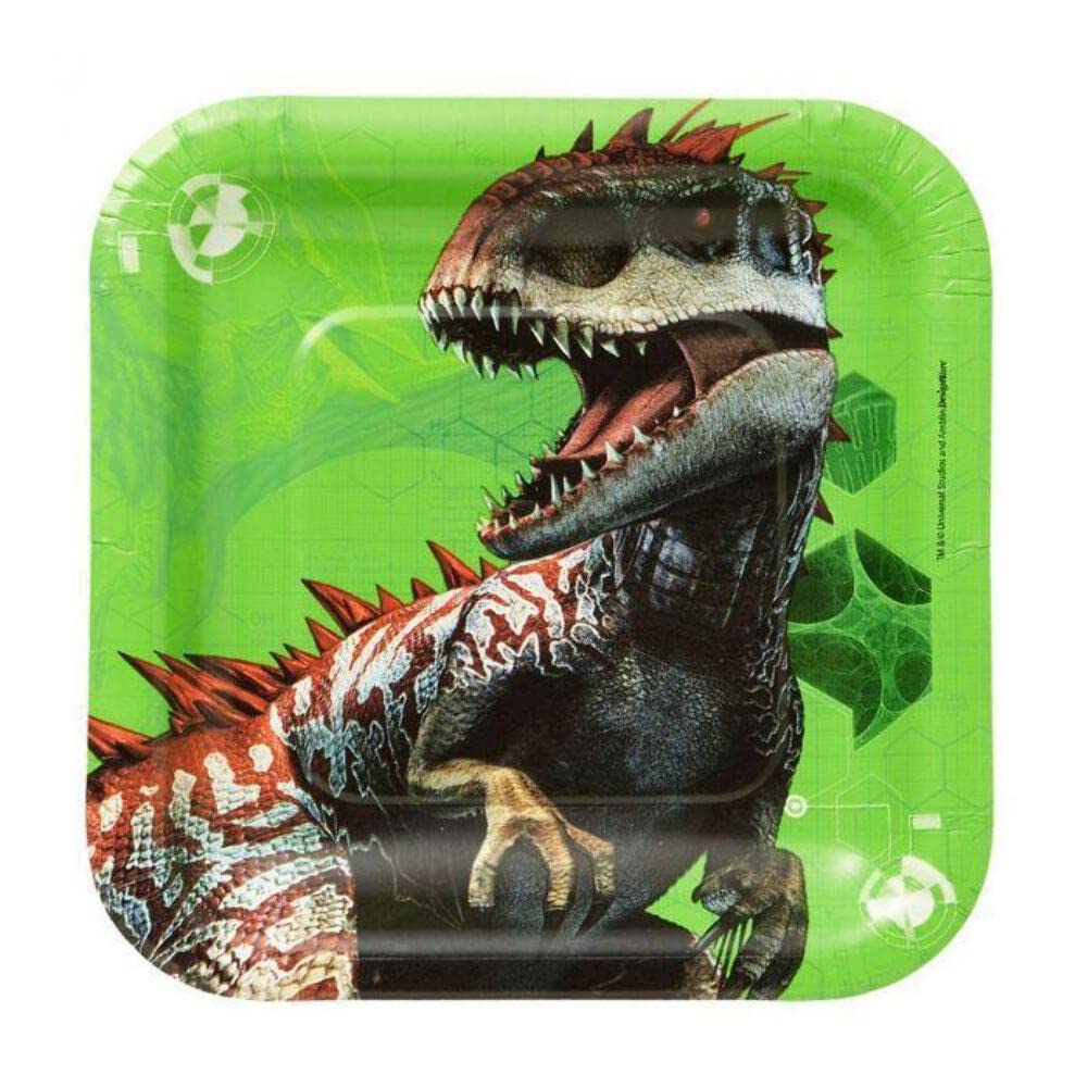 Amscan Jurassic World Square Paper Plates - 7'' - Green - Pack Of 8