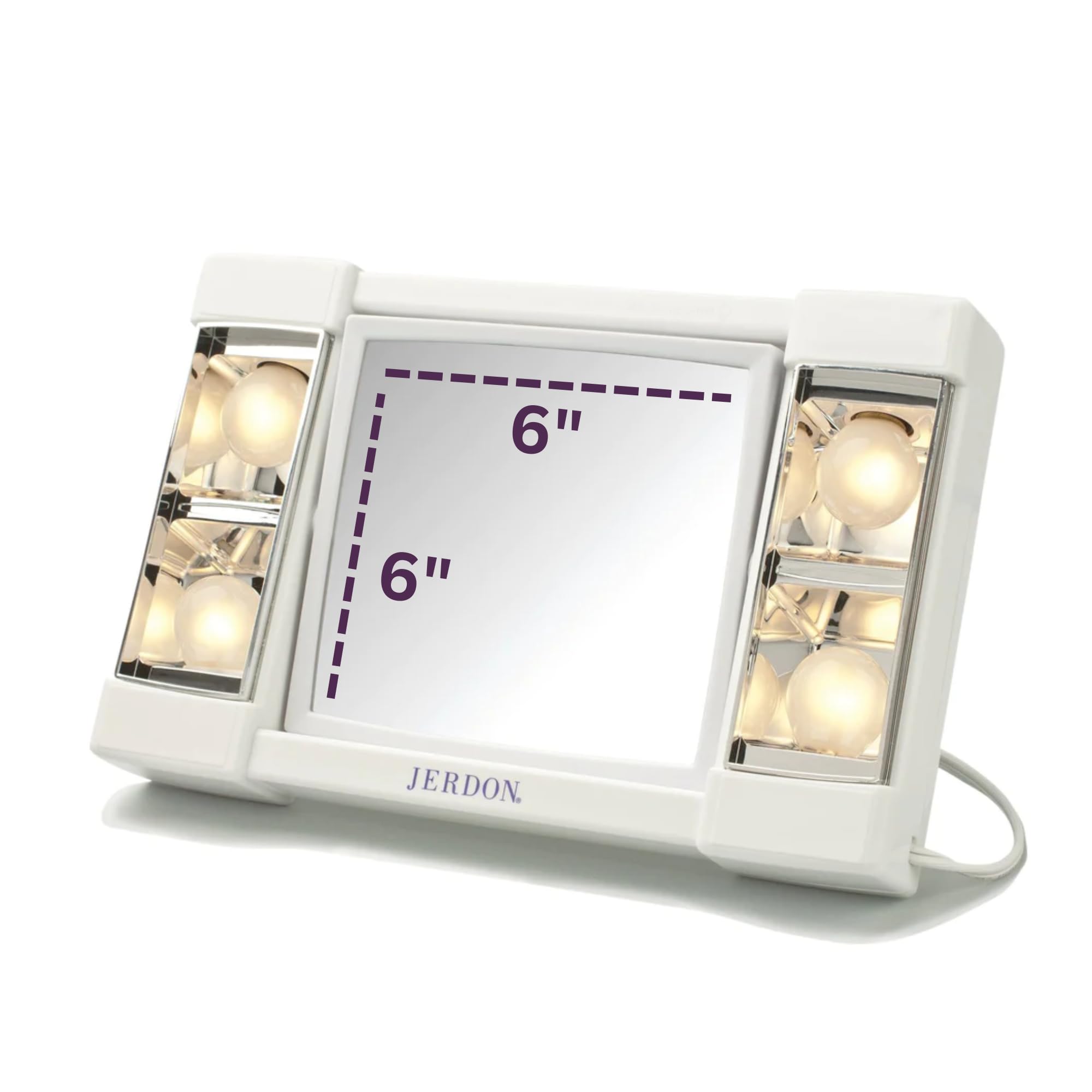 Jerdon Two-Sided Makeup Mirror With Lights - Vanity Mirror With 3X Magnification & Glare-Free Lighting - White Base - Model J101