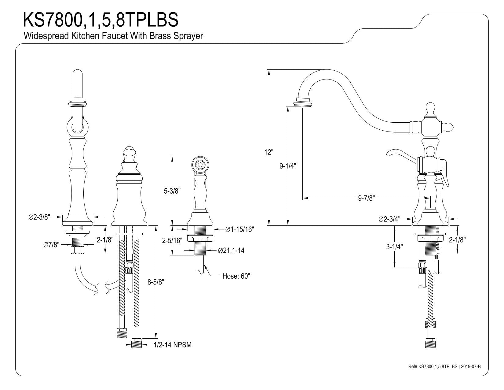 Kingston Brass KS7805TPLBS Widespread Kitchen Faucet  Oil Rubbed Bronze