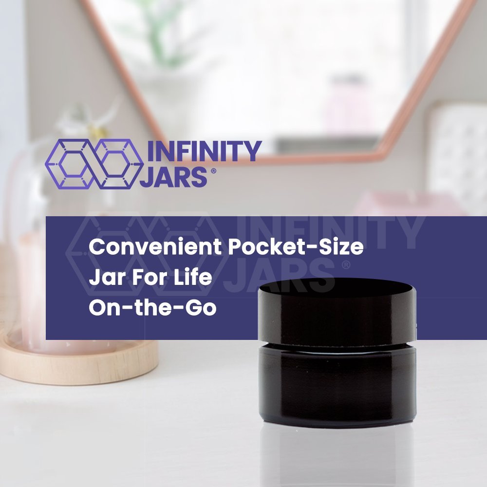 Infinity Jars Tall Black Glass Jar 15 Ml (.5 Fl Oz) Ultraviolet Airtight Smell Proof, Refillable Container, Screw Top Jar For Lo