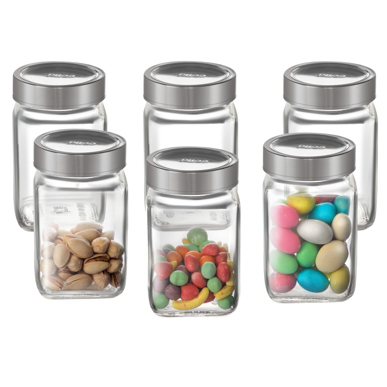 Cello Qube Fresh Glass Storage Jar With See Through Lid Set Of 6, (300 Ml X 6), Transparent | Food Grade, Stackable, Easy Storag