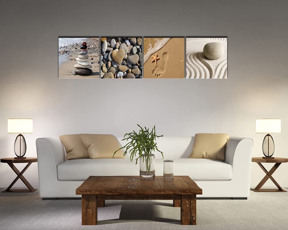 Wieco Art Canvas Prints Wall Art Romantic Beach Theme Zen Stone Pictures Paintings For Living Room Kitchen Home Decor Large Mode