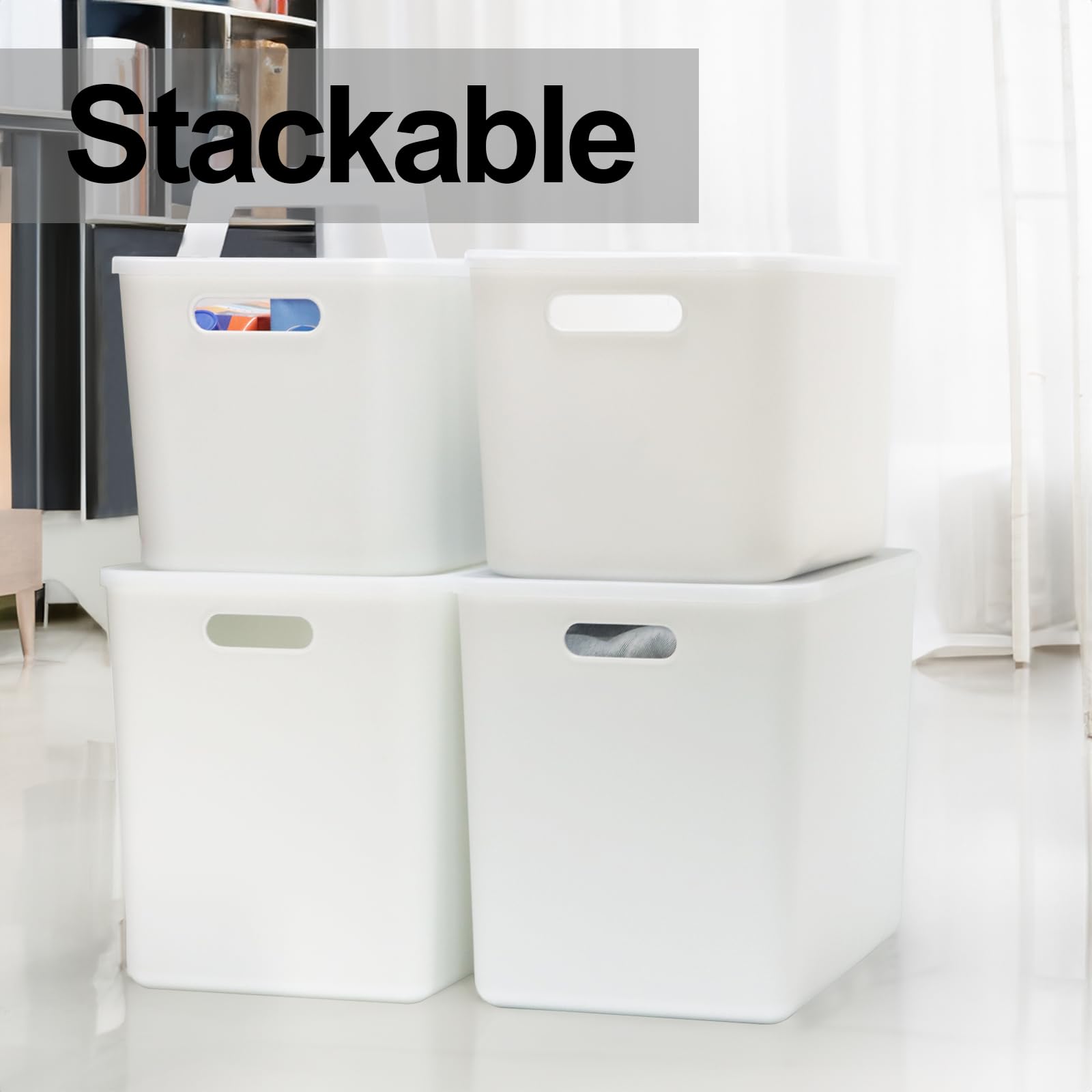 Zexalor 6 Pcs Storage Bins With Lids, Stackable Plastic Storage Containers For Organizing, Organizer Bins Shelf Baskets For Pant